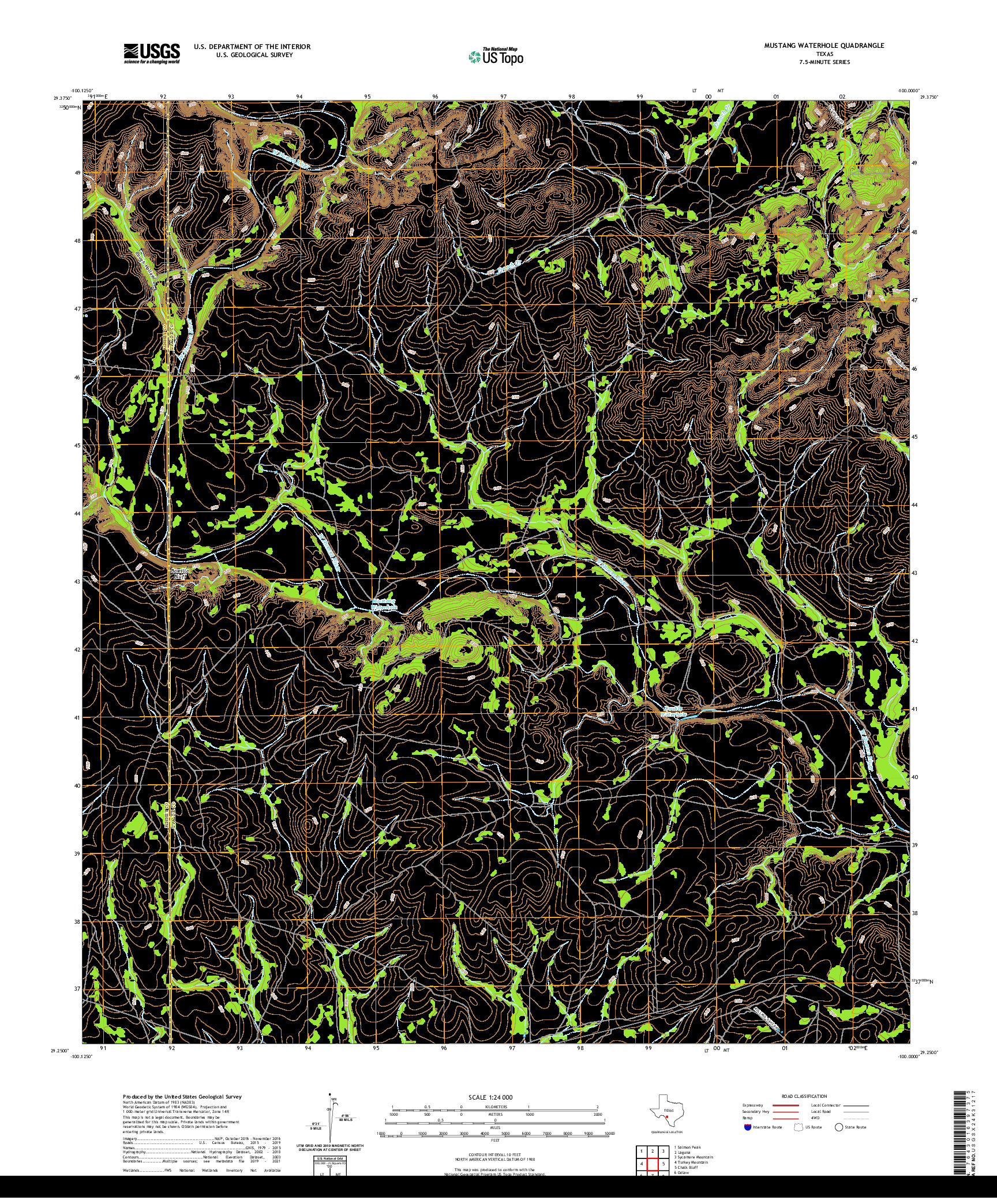 US TOPO 7.5-MINUTE MAP FOR MUSTANG WATERHOLE, TX