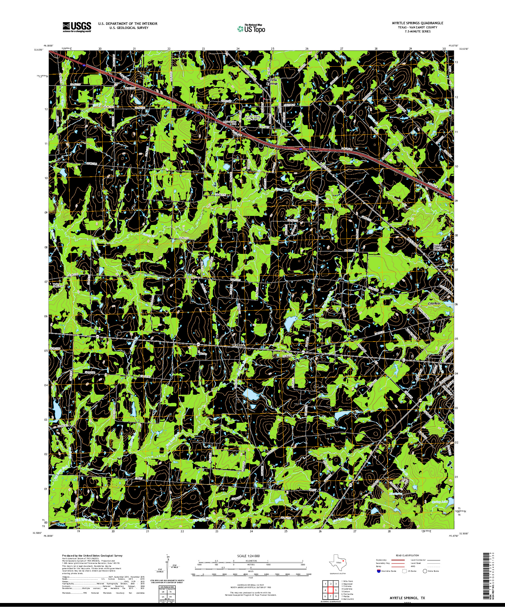 US TOPO 7.5-MINUTE MAP FOR MYRTLE SPRINGS, TX