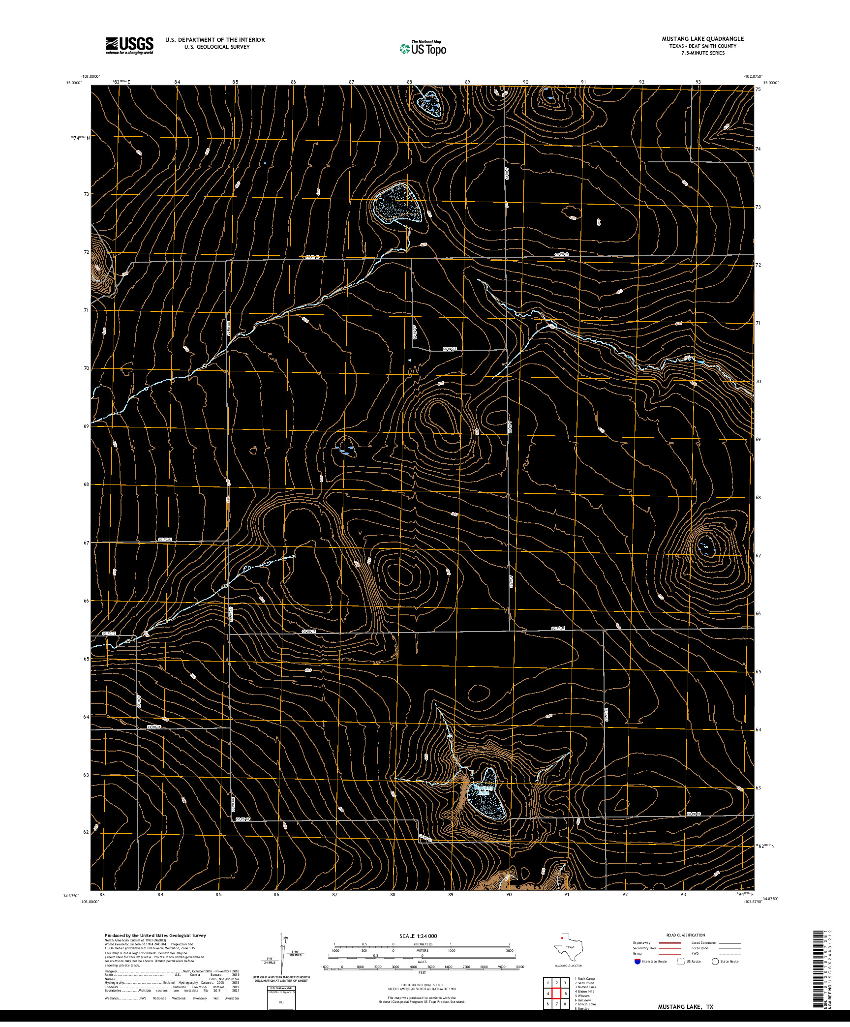 US TOPO 7.5-MINUTE MAP FOR MUSTANG LAKE, TX