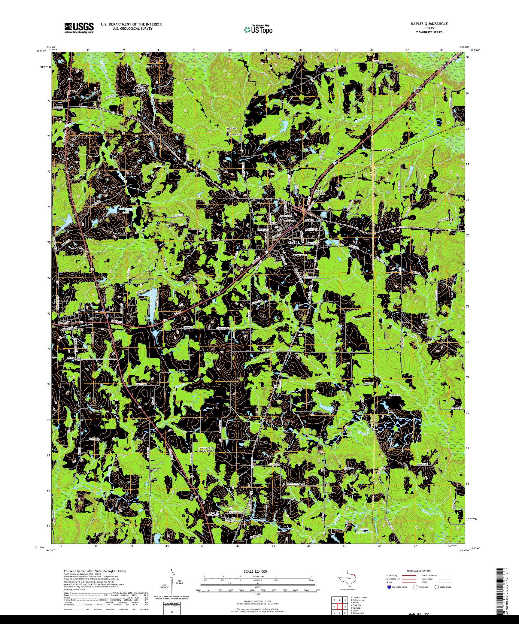 US TOPO 7.5-MINUTE MAP FOR NAPLES, TX