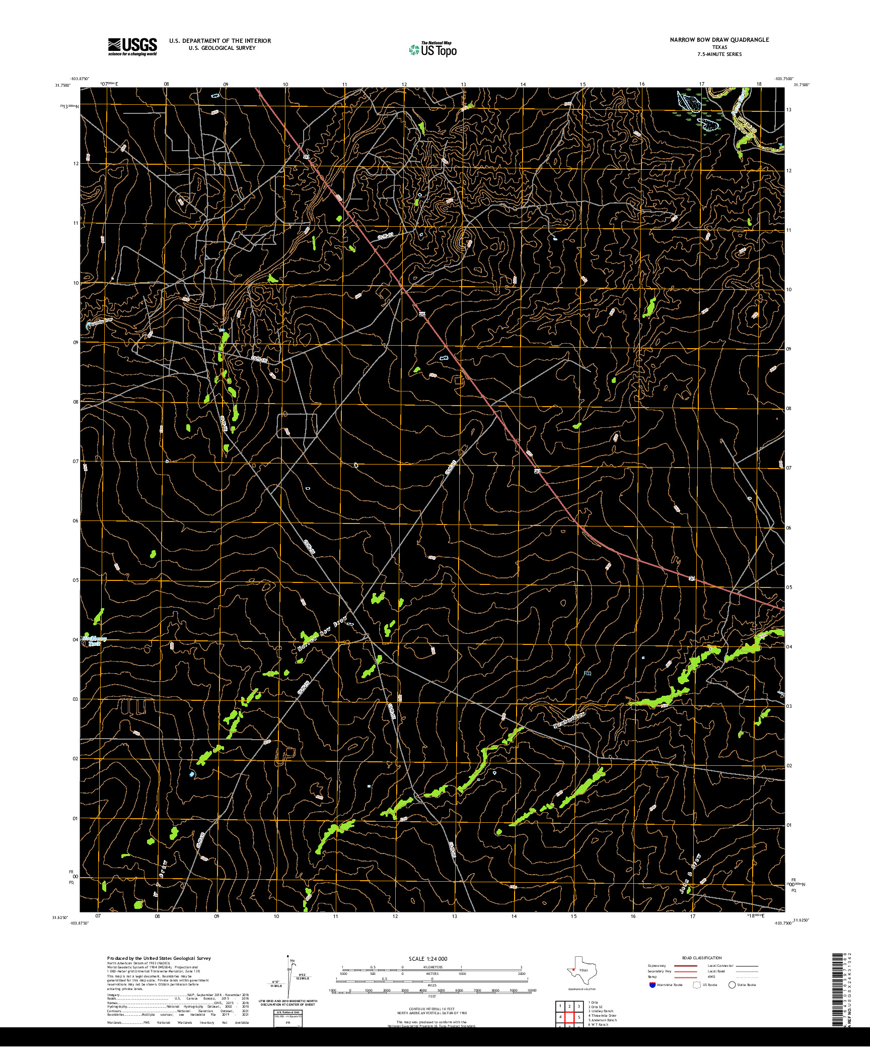 US TOPO 7.5-MINUTE MAP FOR NARROW BOW DRAW, TX