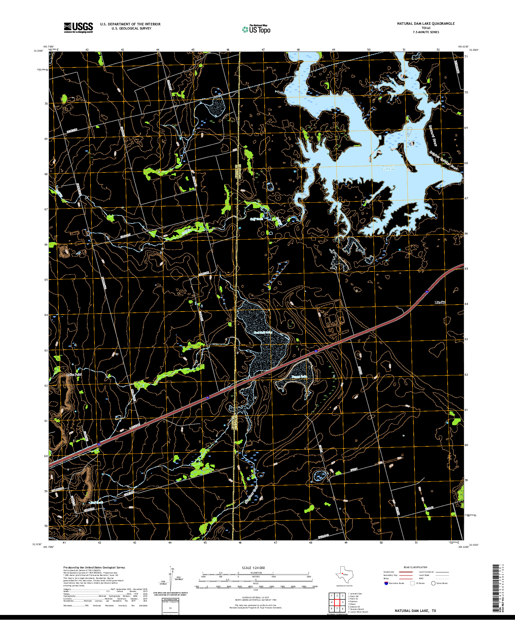 US TOPO 7.5-MINUTE MAP FOR NATURAL DAM LAKE, TX