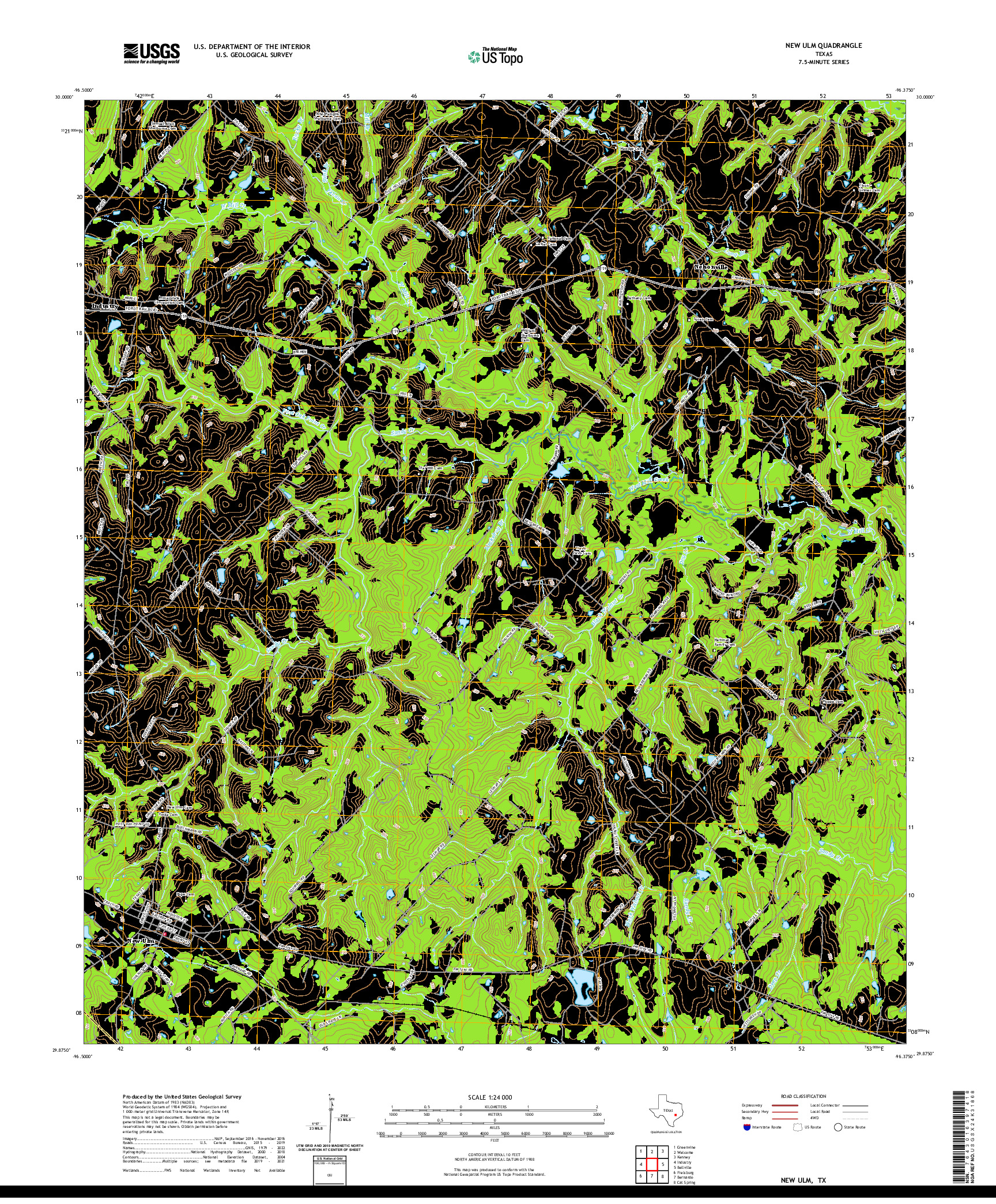 US TOPO 7.5-MINUTE MAP FOR NEW ULM, TX