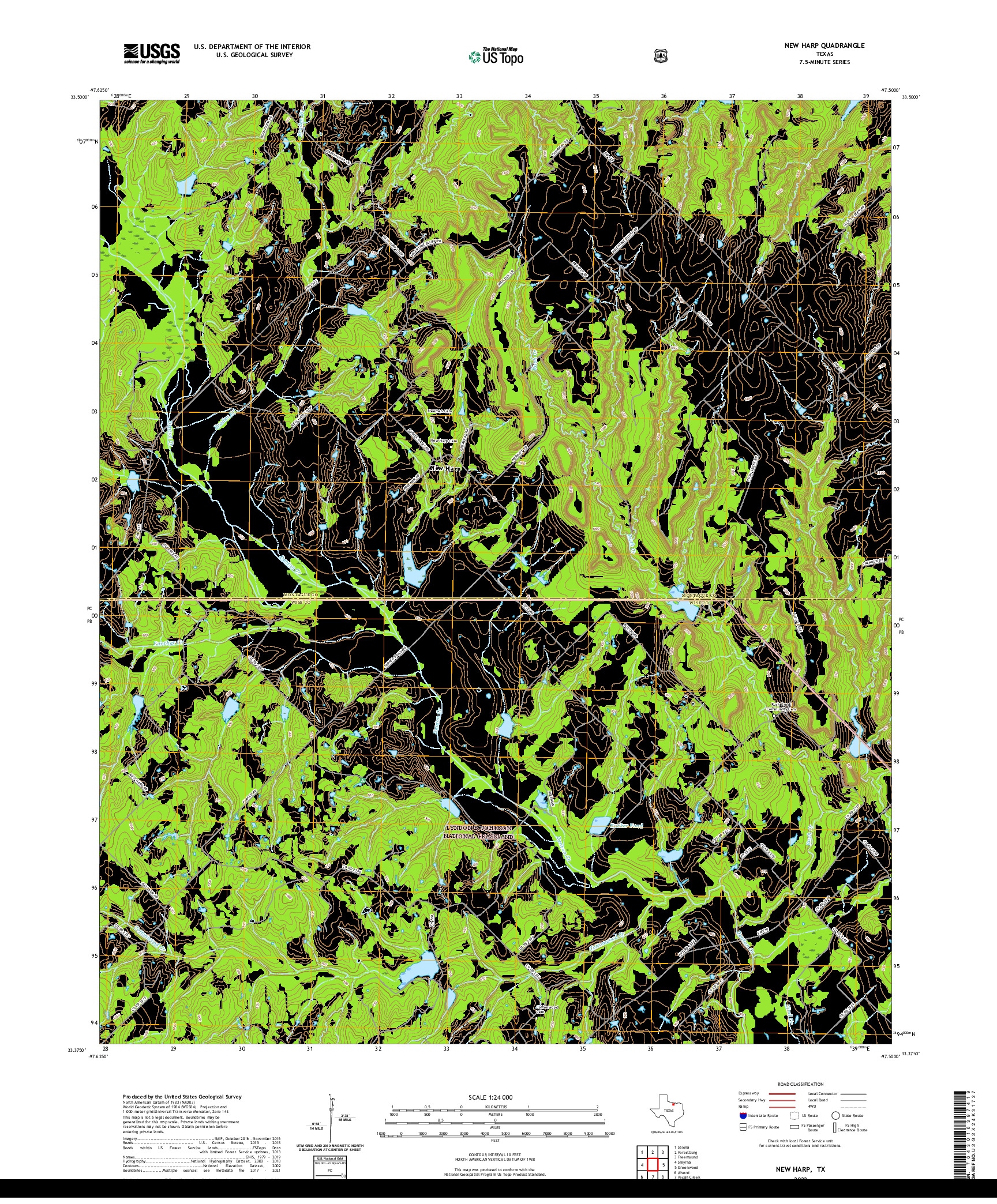 US TOPO 7.5-MINUTE MAP FOR NEW HARP, TX