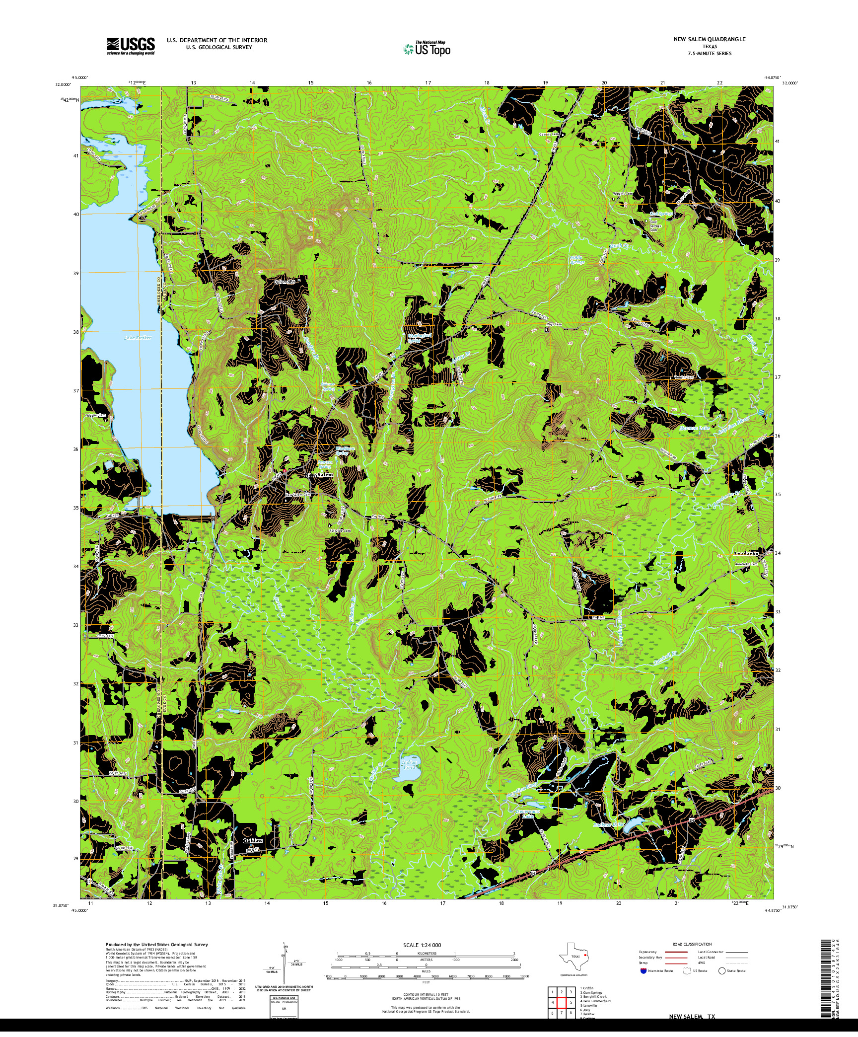 US TOPO 7.5-MINUTE MAP FOR NEW SALEM, TX