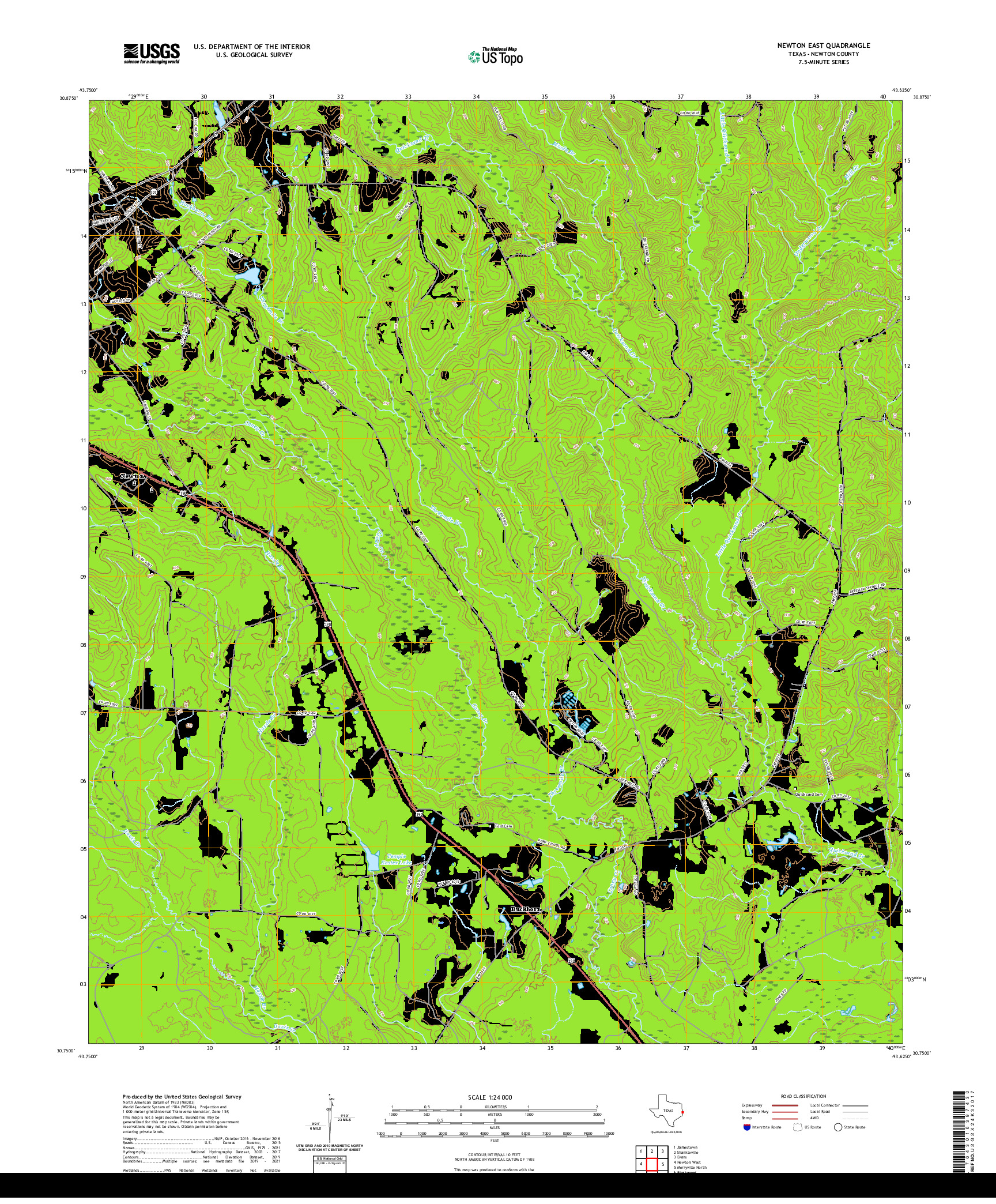 US TOPO 7.5-MINUTE MAP FOR NEWTON EAST, TX