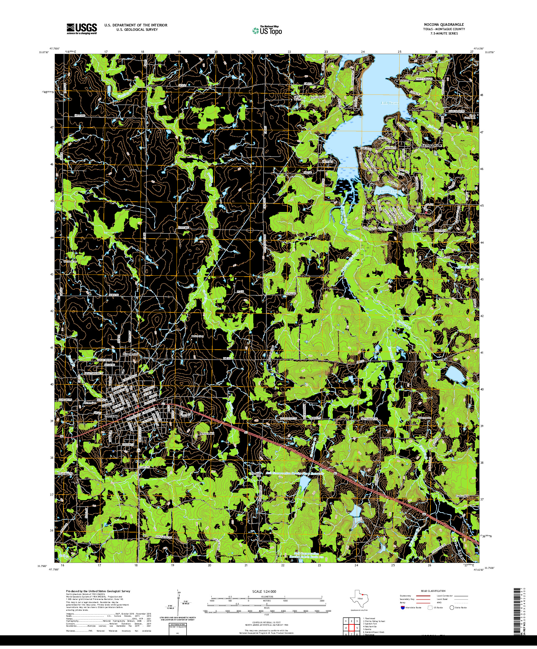 US TOPO 7.5-MINUTE MAP FOR NOCONA, TX