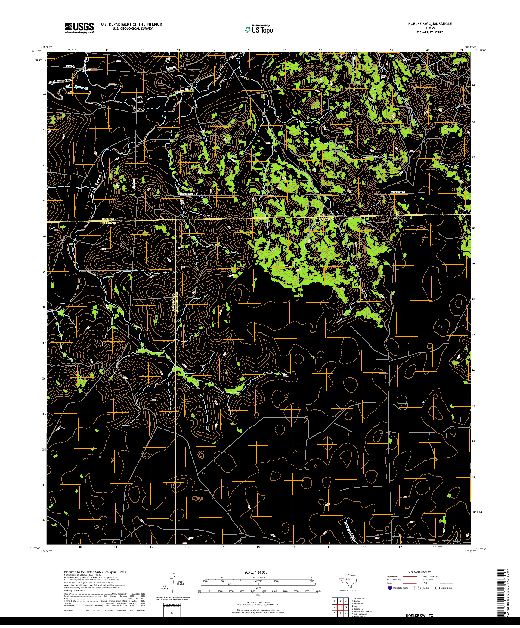 US TOPO 7.5-MINUTE MAP FOR NOELKE SW, TX