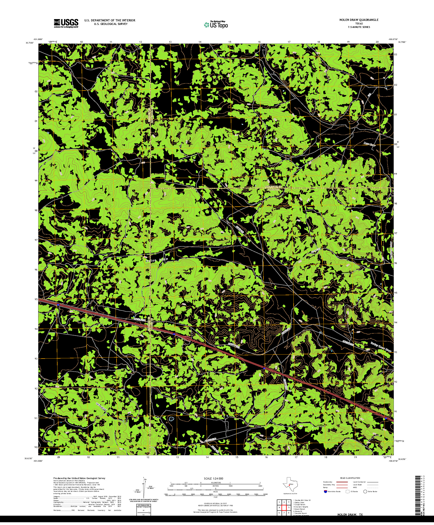 US TOPO 7.5-MINUTE MAP FOR NOLEN DRAW, TX