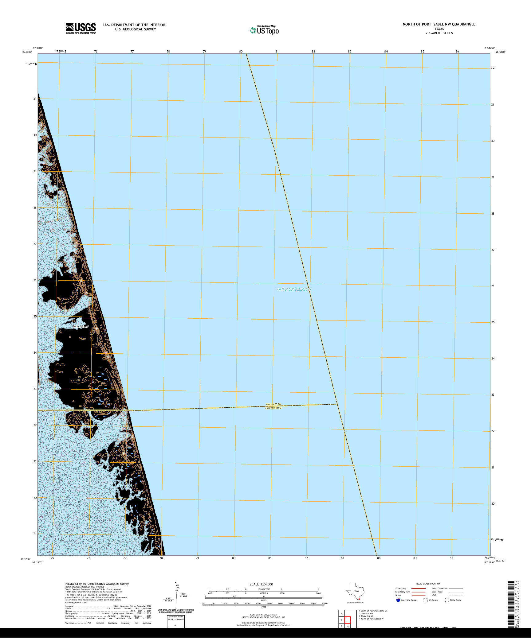 US TOPO 7.5-MINUTE MAP FOR NORTH OF PORT ISABEL NW, TX