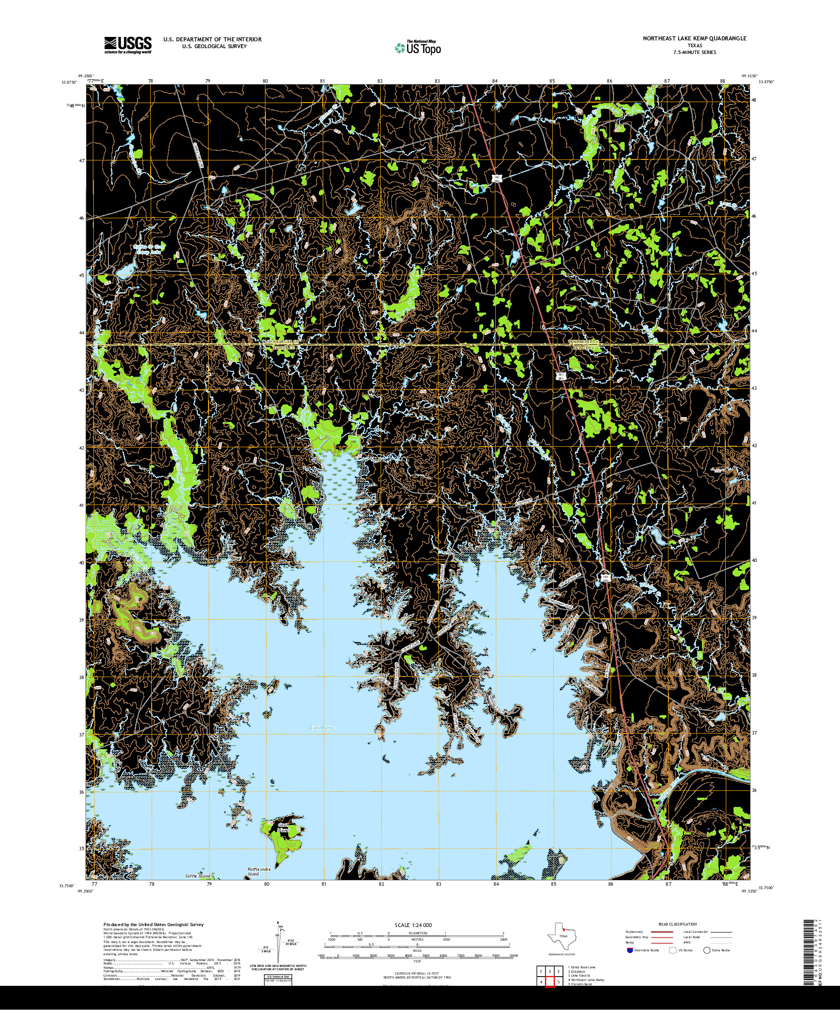 US TOPO 7.5-MINUTE MAP FOR NORTHEAST LAKE KEMP, TX