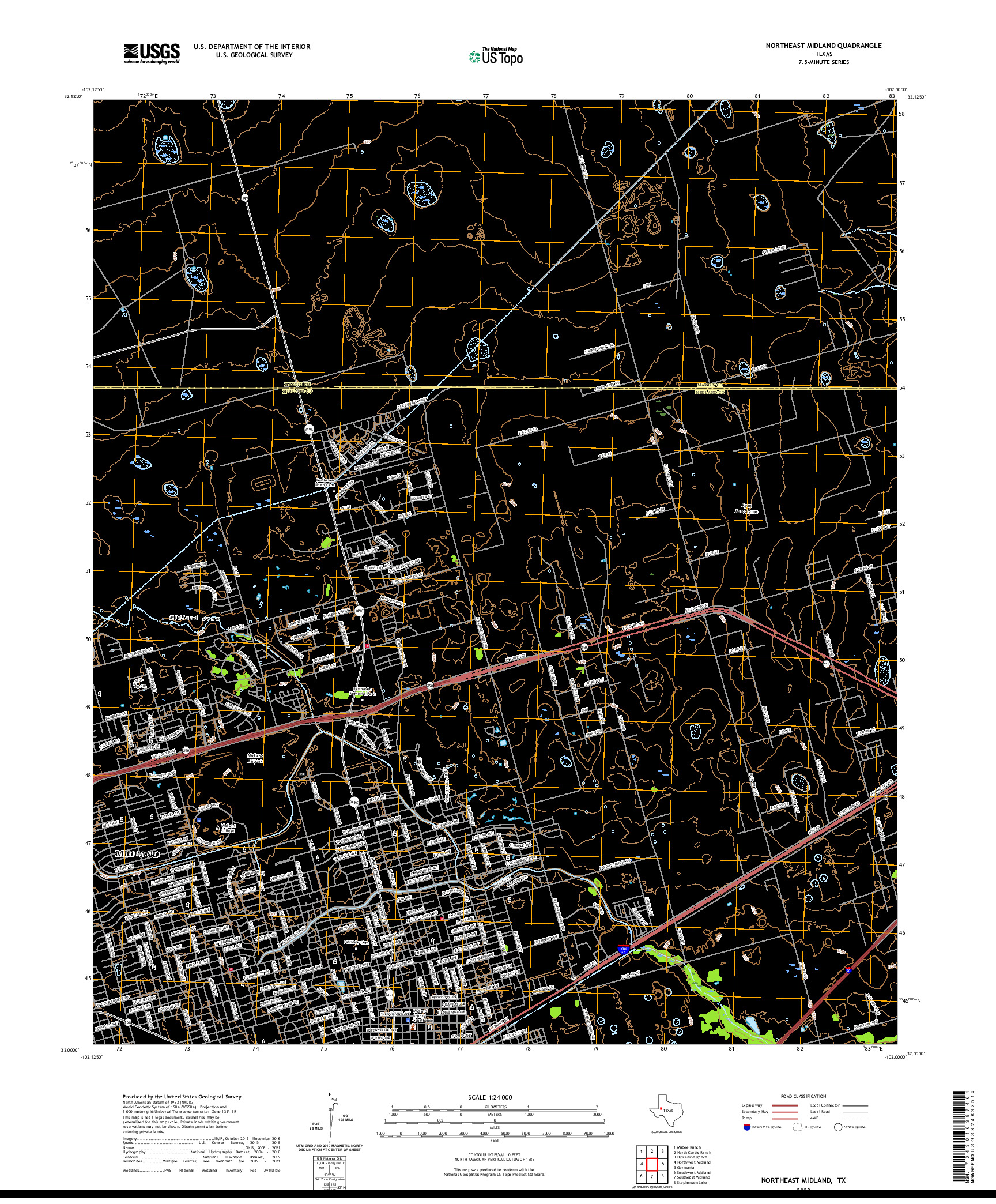 US TOPO 7.5-MINUTE MAP FOR NORTHEAST MIDLAND, TX