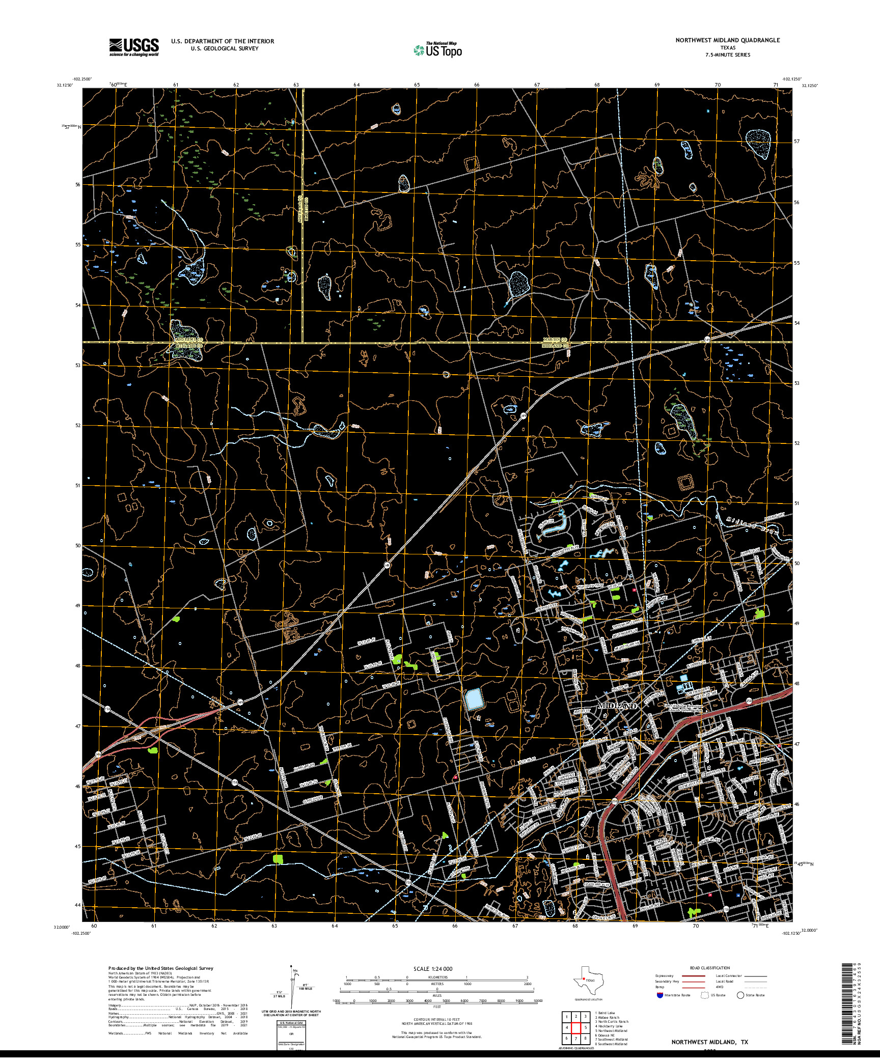 US TOPO 7.5-MINUTE MAP FOR NORTHWEST MIDLAND, TX