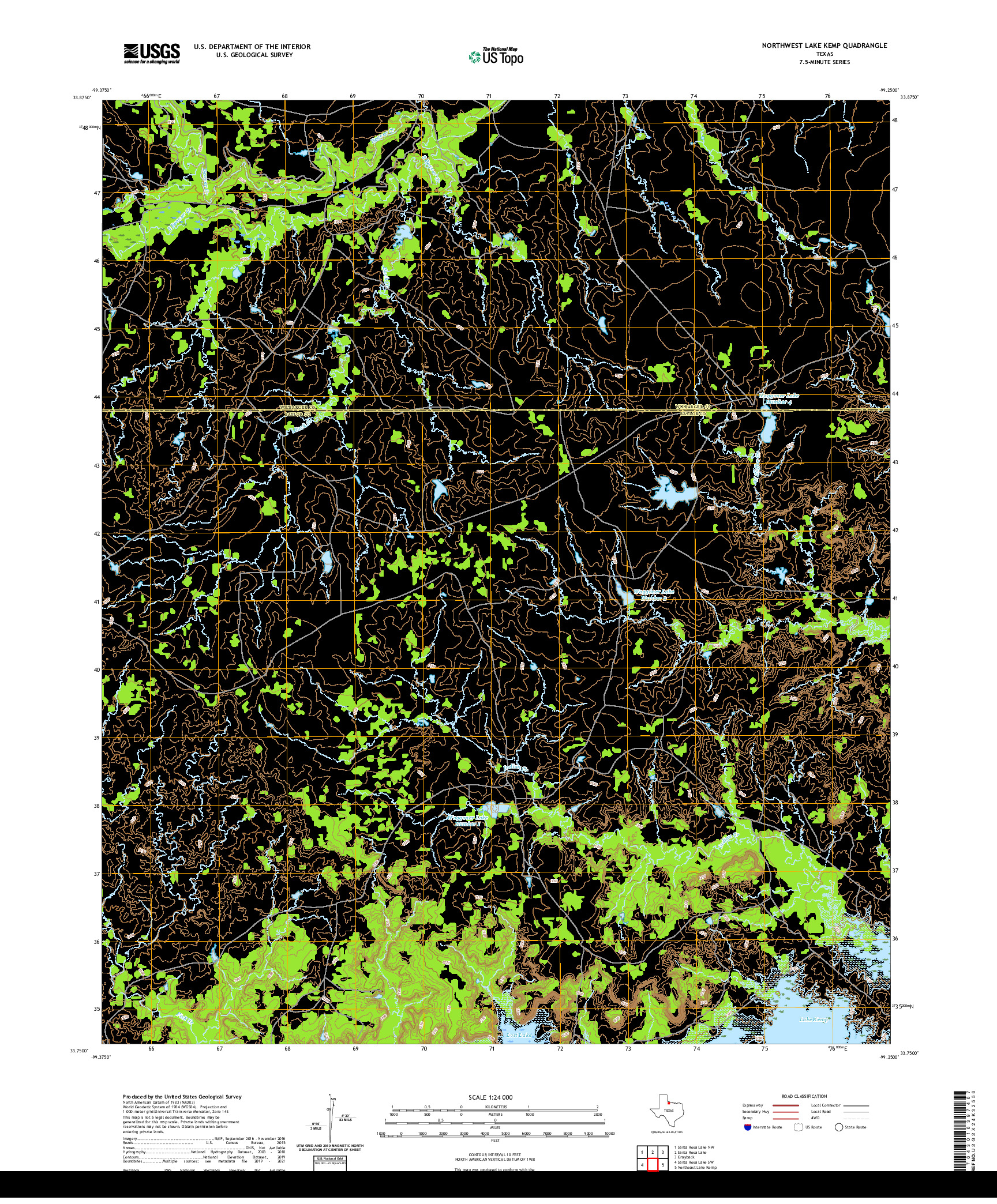 US TOPO 7.5-MINUTE MAP FOR NORTHWEST LAKE KEMP, TX