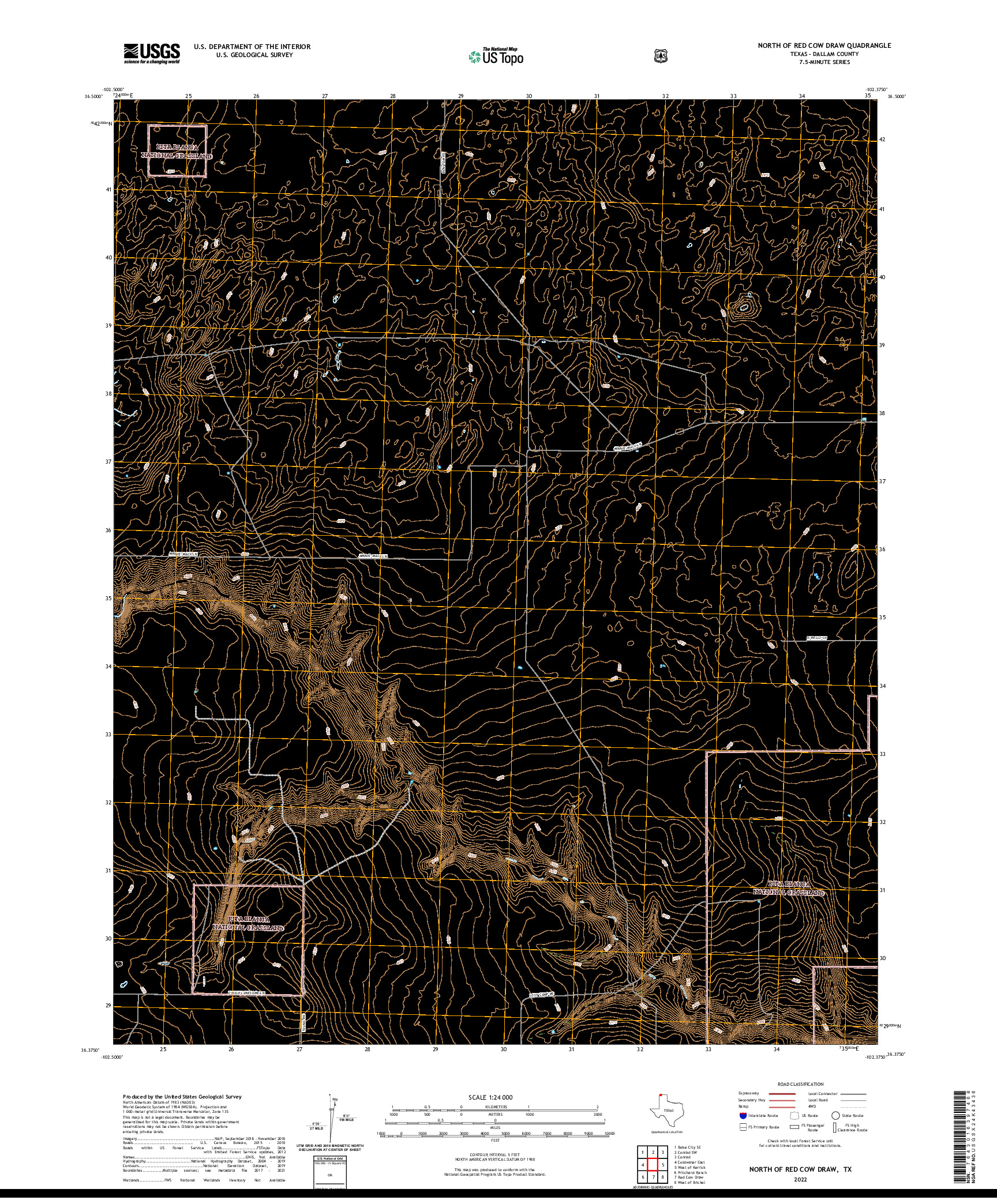 US TOPO 7.5-MINUTE MAP FOR NORTH OF RED COW DRAW, TX