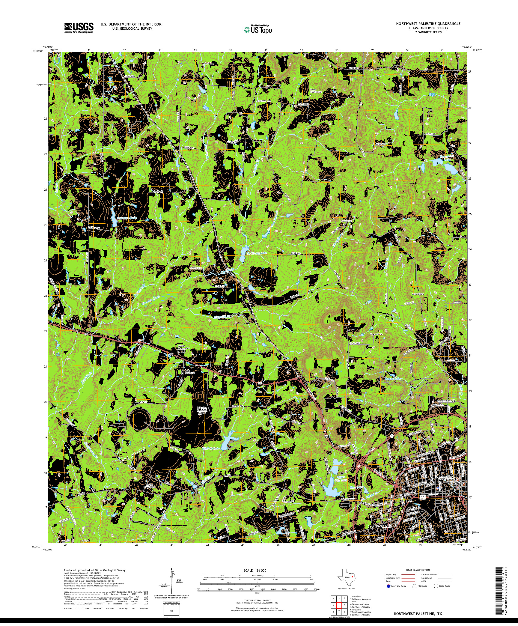 US TOPO 7.5-MINUTE MAP FOR NORTHWEST PALESTINE, TX