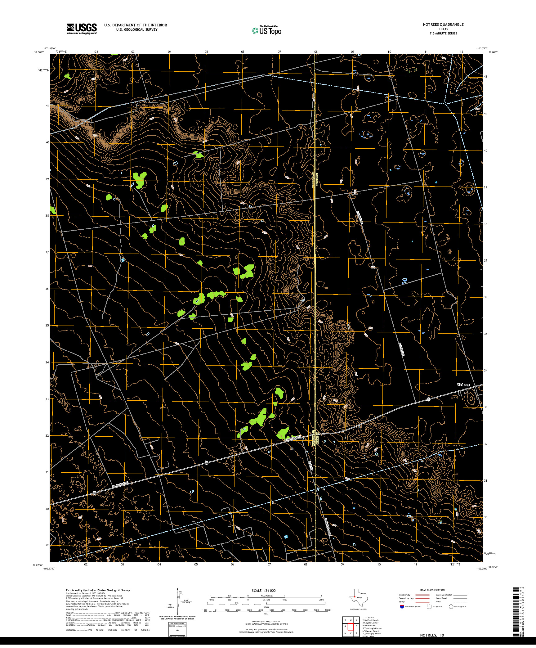 US TOPO 7.5-MINUTE MAP FOR NOTREES, TX