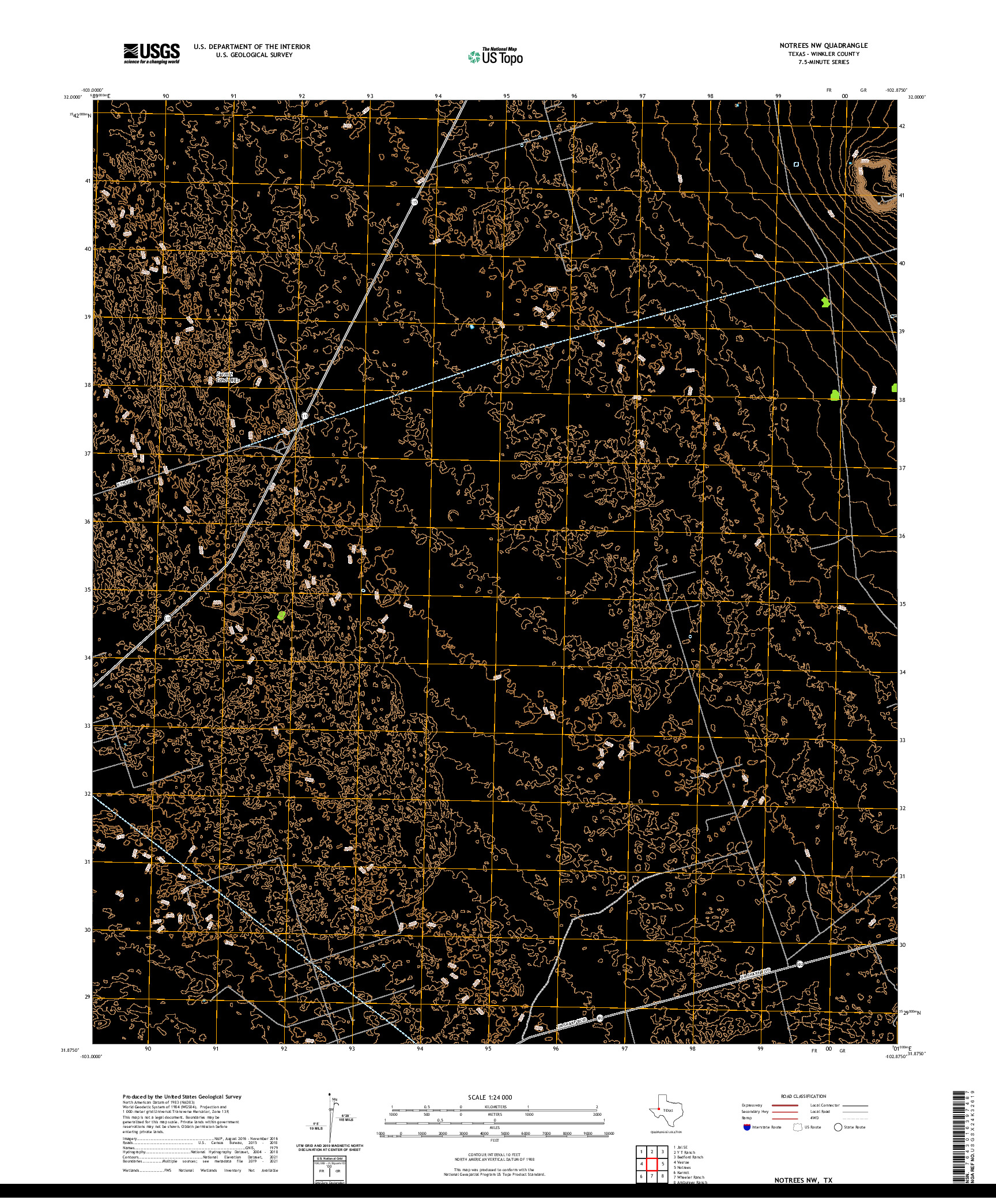 US TOPO 7.5-MINUTE MAP FOR NOTREES NW, TX