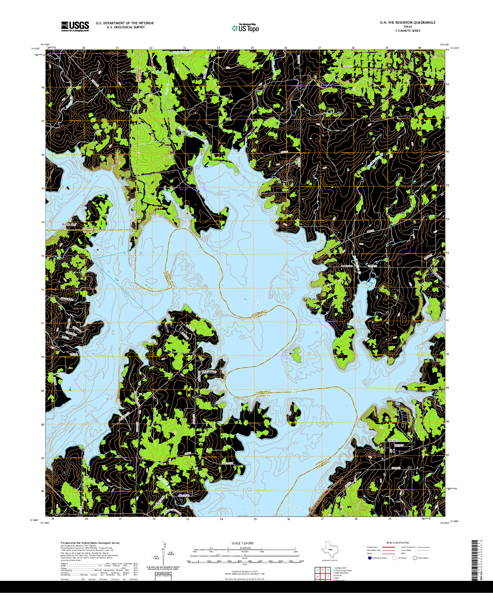 US TOPO 7.5-MINUTE MAP FOR O.H. IVIE RESERVOIR, TX