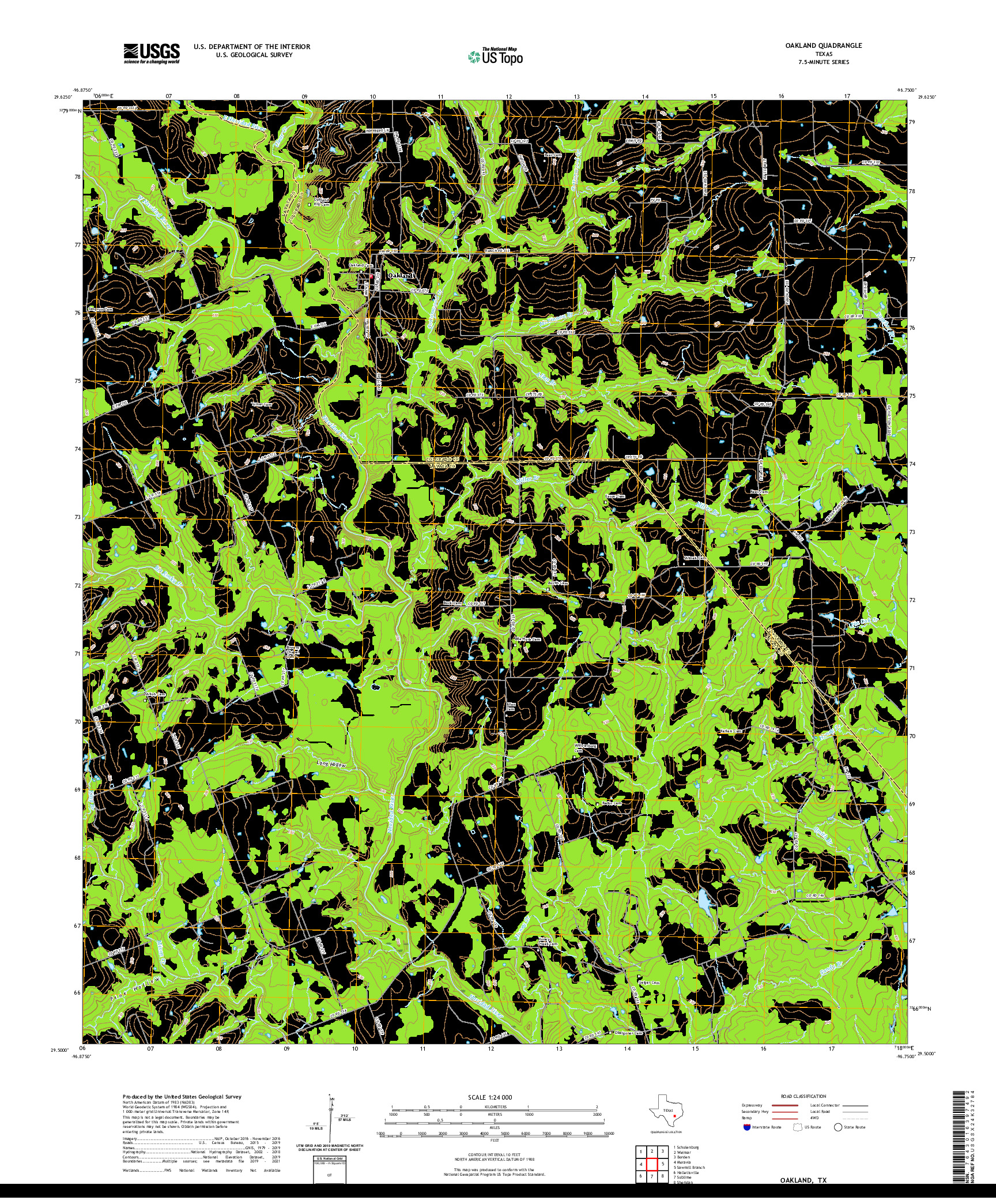 US TOPO 7.5-MINUTE MAP FOR OAKLAND, TX