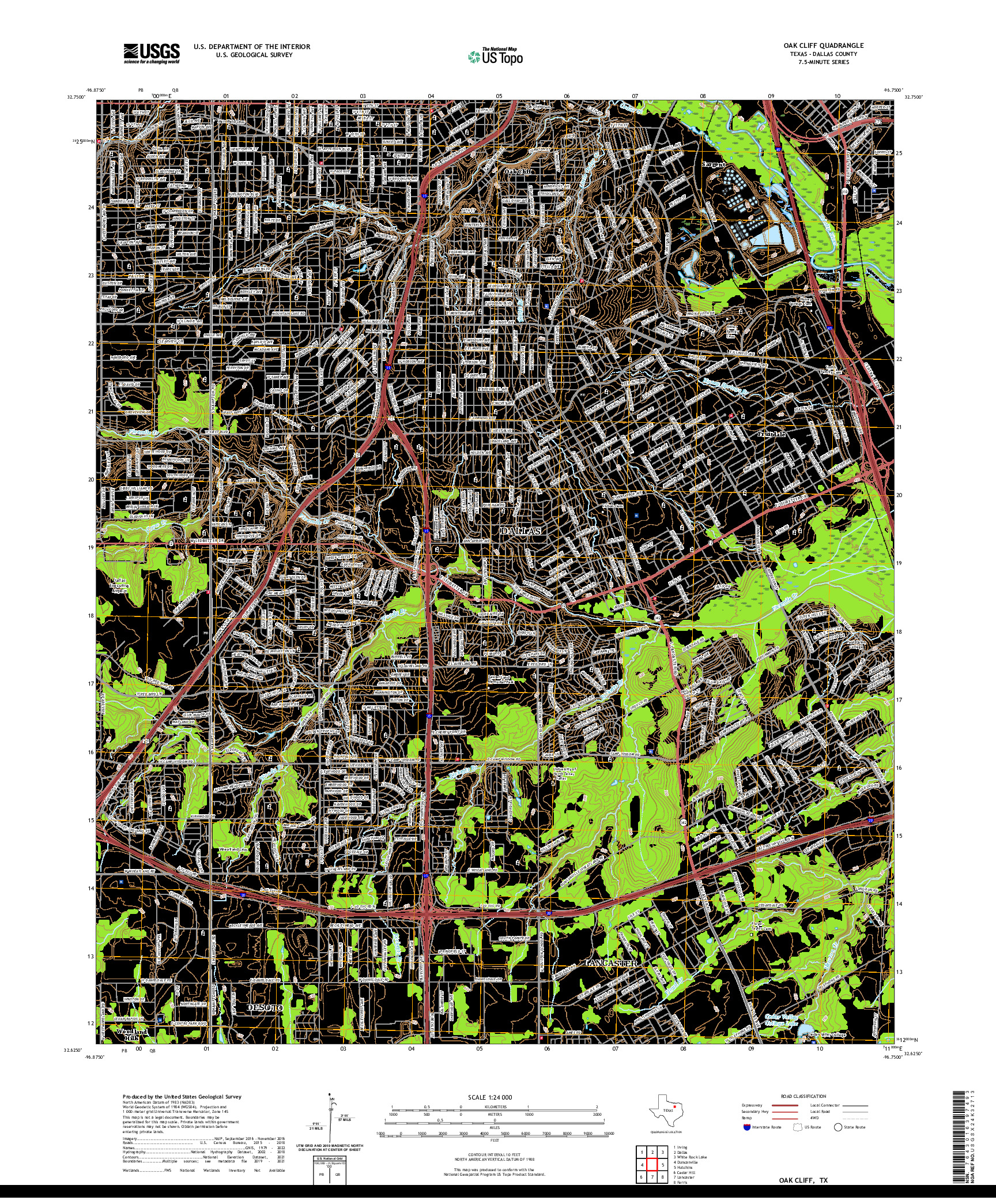 US TOPO 7.5-MINUTE MAP FOR OAK CLIFF, TX