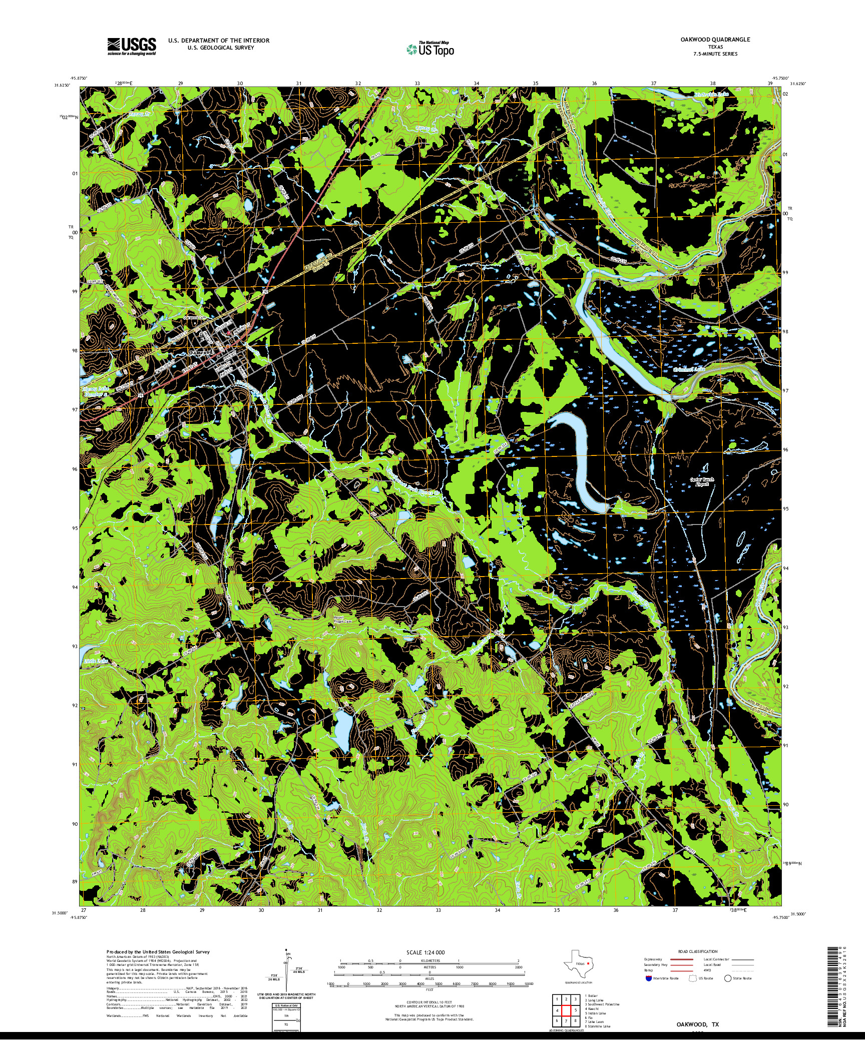 US TOPO 7.5-MINUTE MAP FOR OAKWOOD, TX