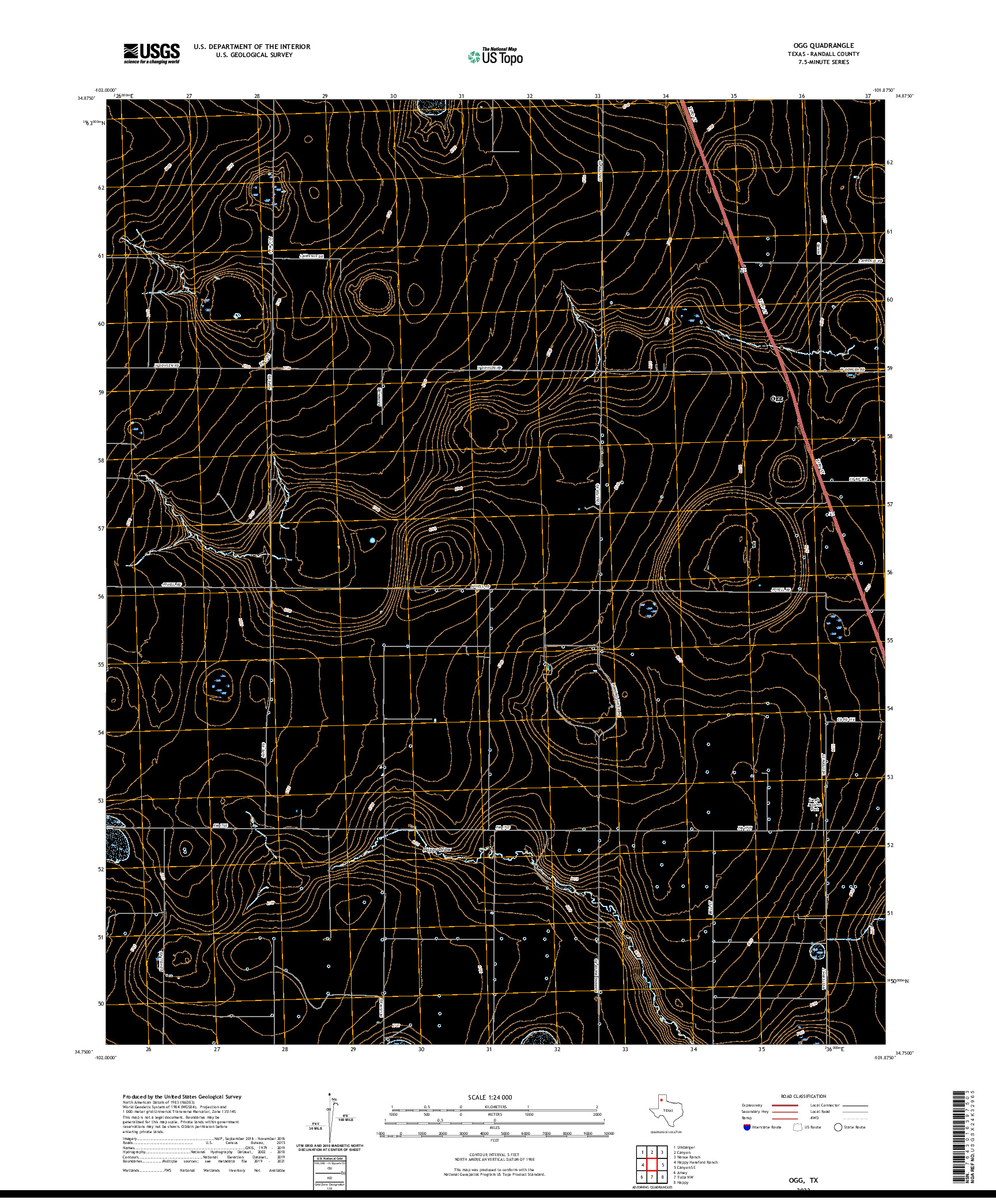 US TOPO 7.5-MINUTE MAP FOR OGG, TX