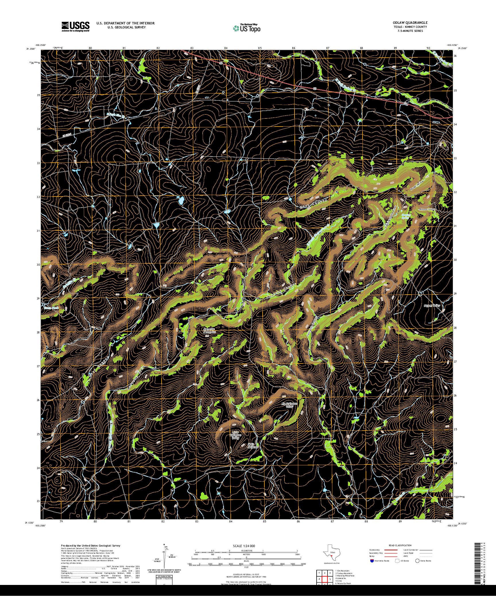 US TOPO 7.5-MINUTE MAP FOR ODLAW, TX