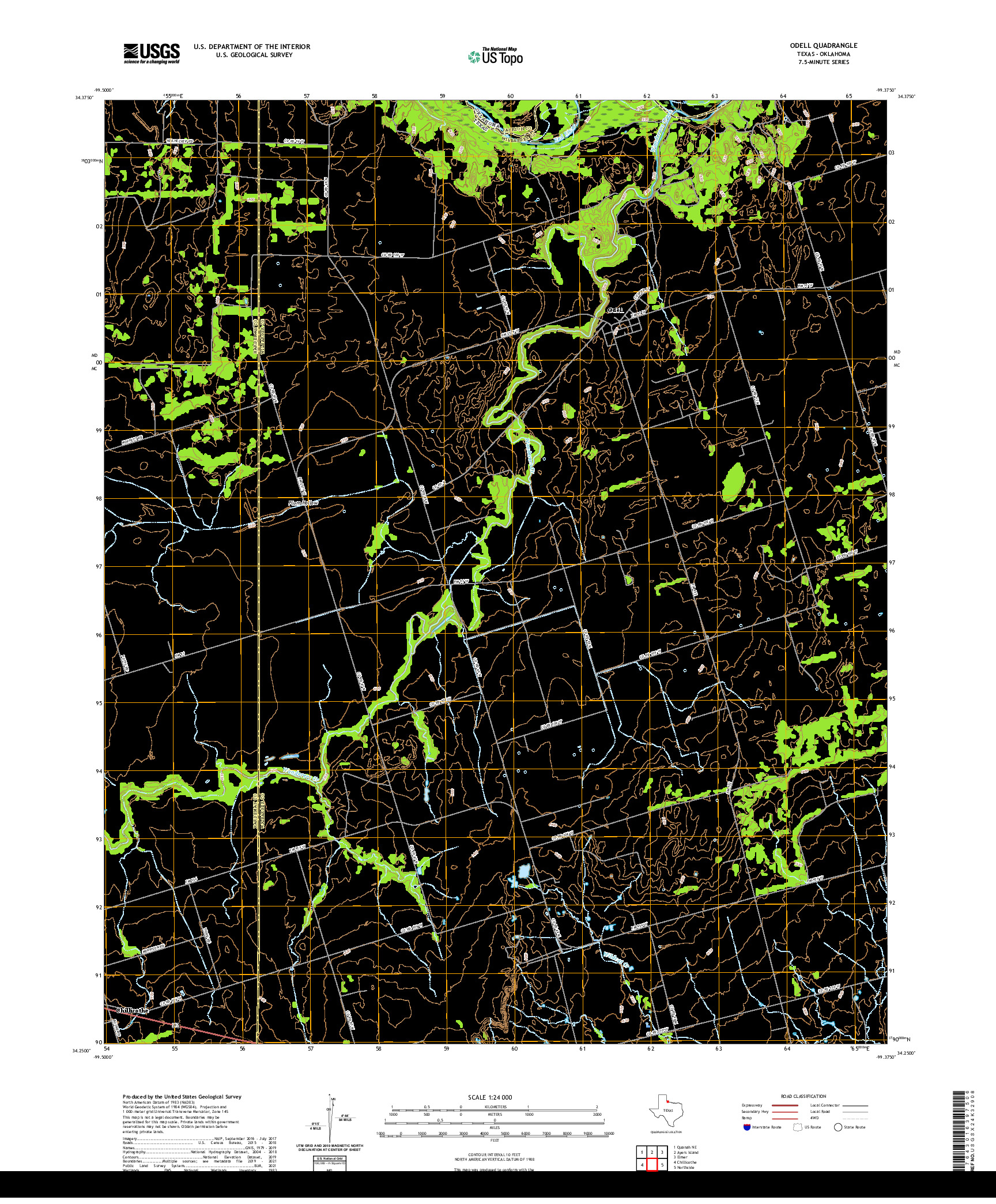 US TOPO 7.5-MINUTE MAP FOR ODELL, TX,OK