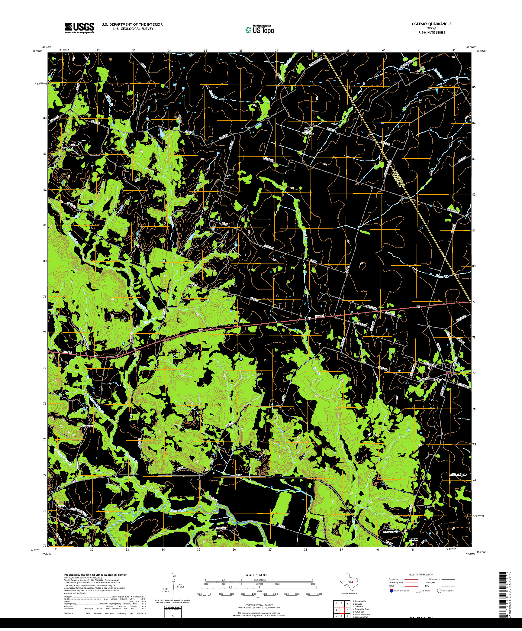 US TOPO 7.5-MINUTE MAP FOR OGLESBY, TX