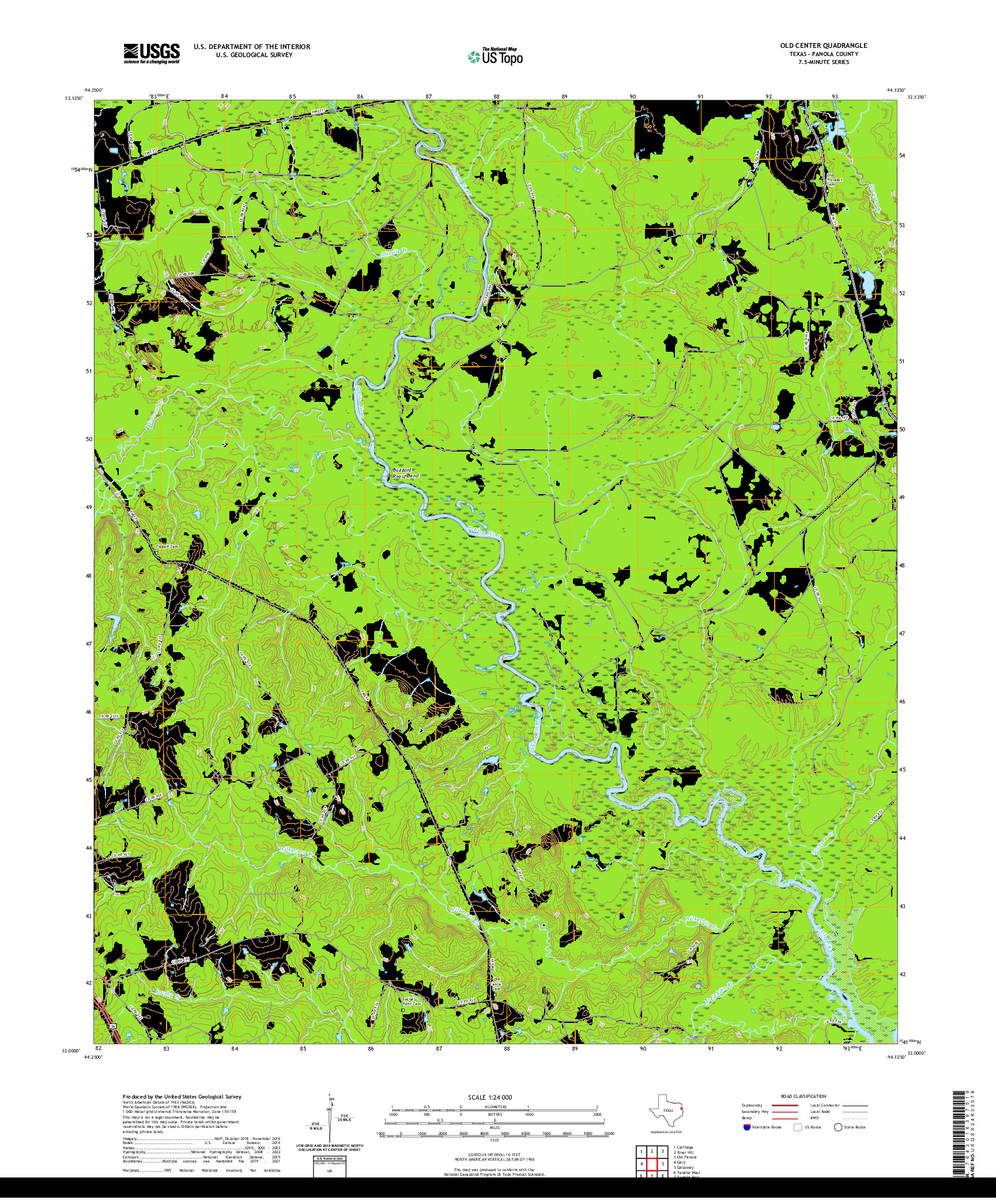 US TOPO 7.5-MINUTE MAP FOR OLD CENTER, TX