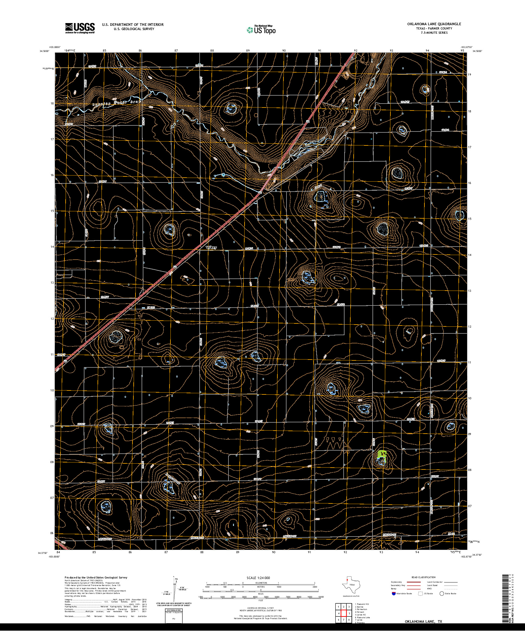 US TOPO 7.5-MINUTE MAP FOR OKLAHOMA LANE, TX