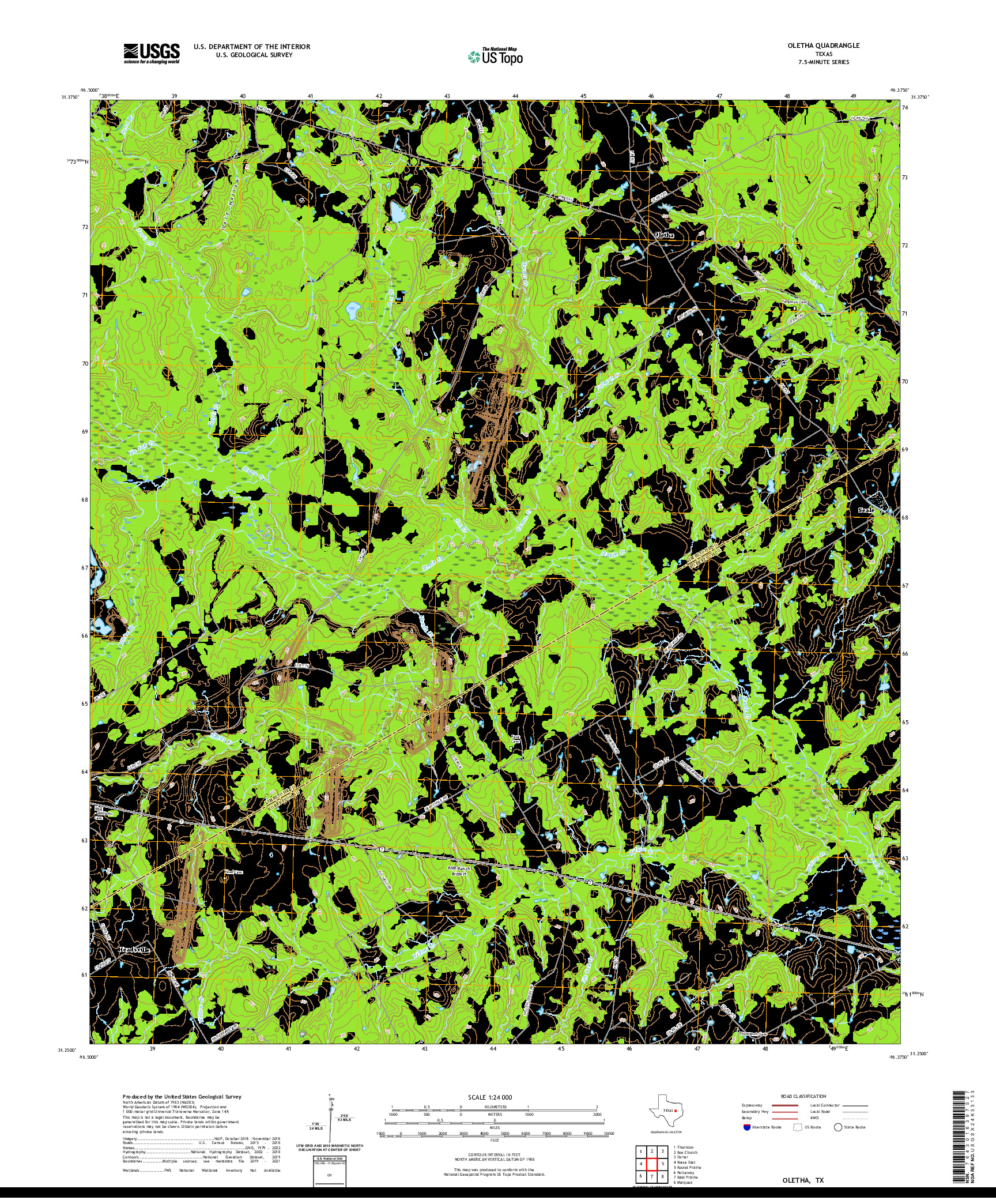 US TOPO 7.5-MINUTE MAP FOR OLETHA, TX