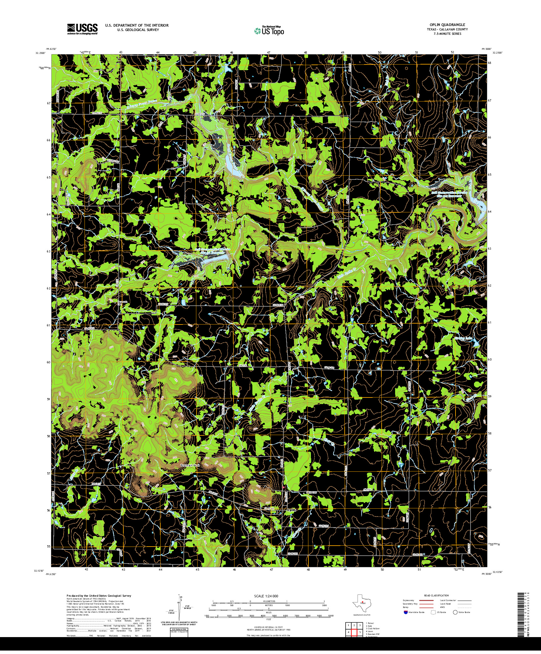 US TOPO 7.5-MINUTE MAP FOR OPLIN, TX