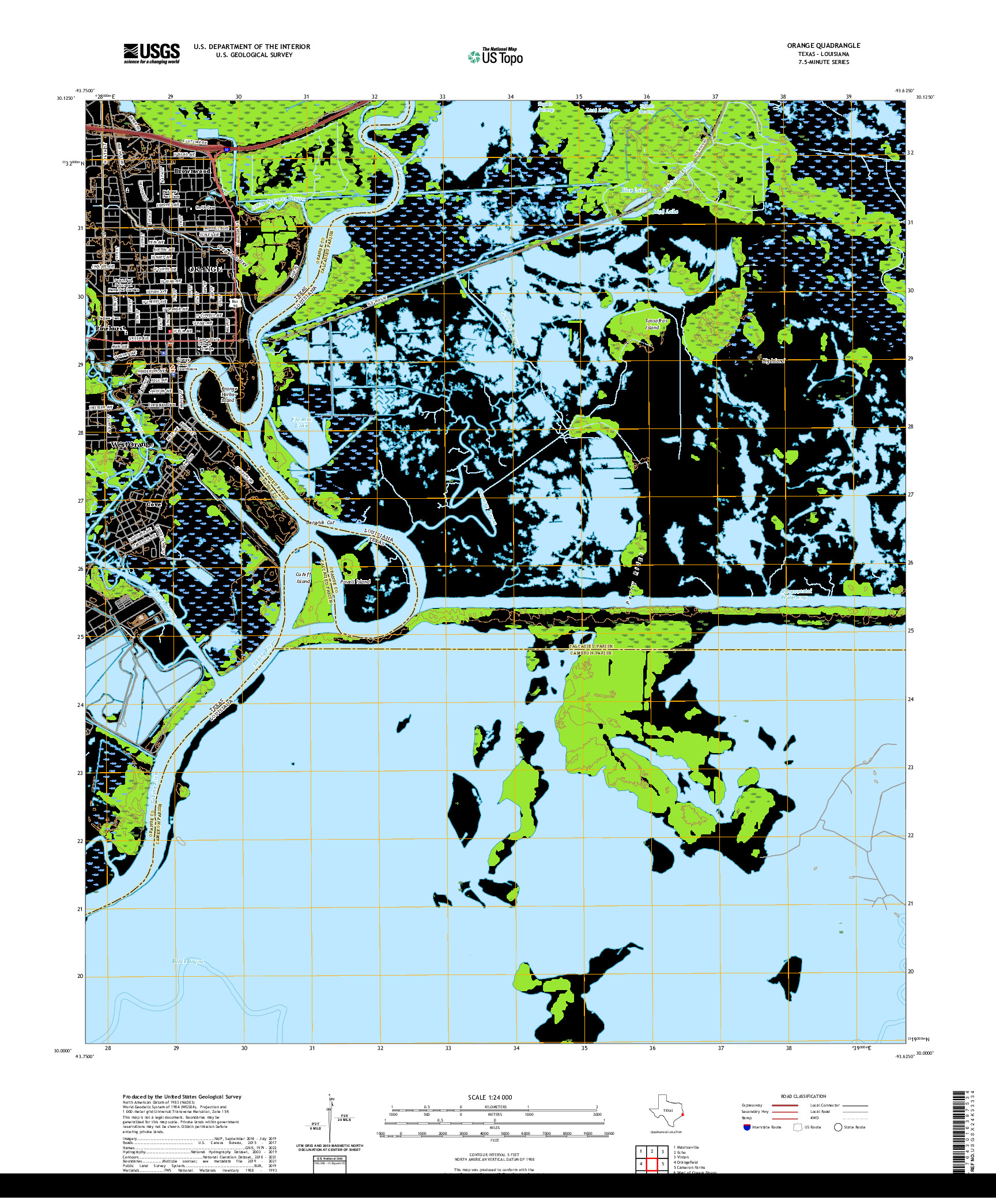 US TOPO 7.5-MINUTE MAP FOR ORANGE, TX,LA