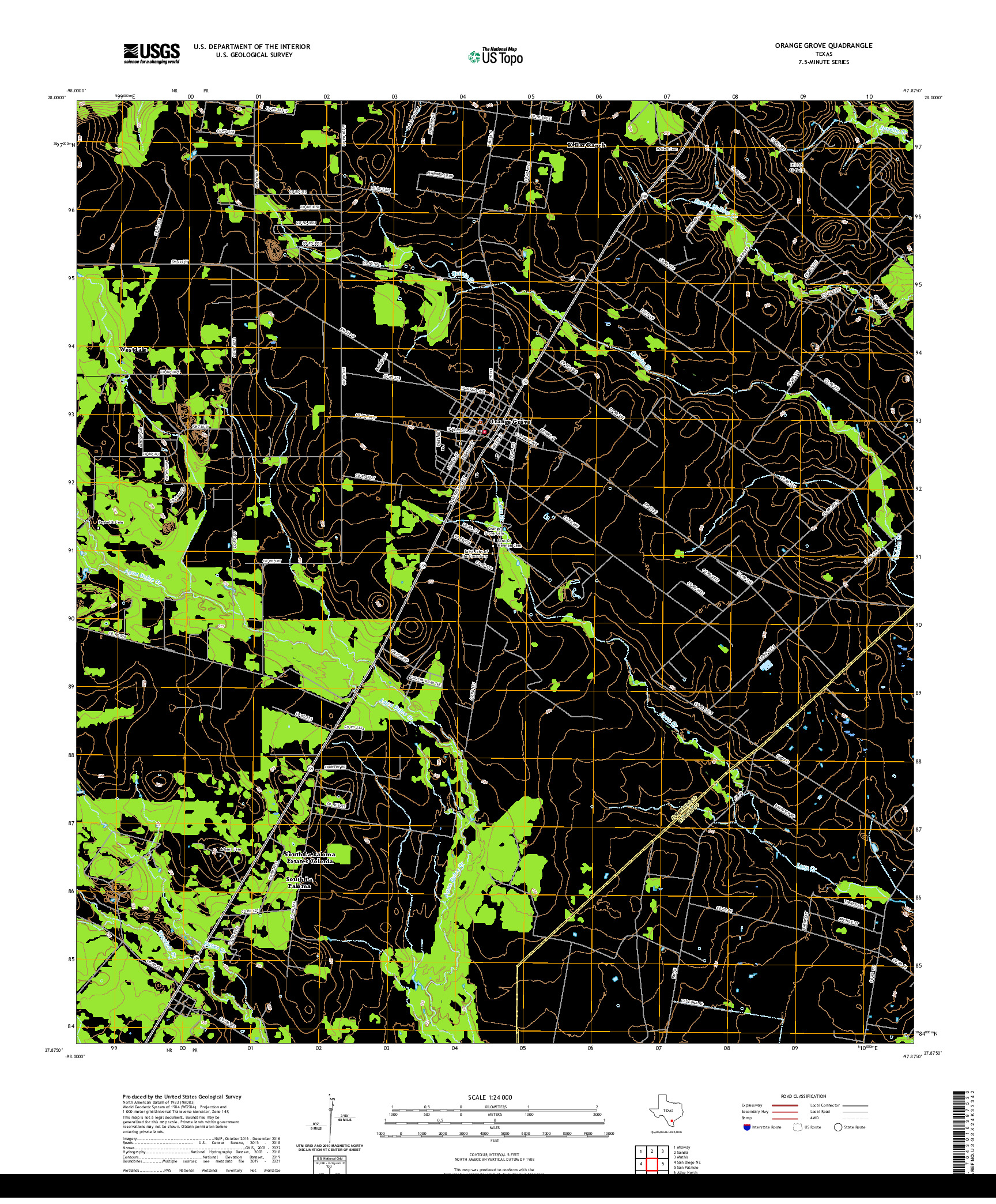 US TOPO 7.5-MINUTE MAP FOR ORANGE GROVE, TX