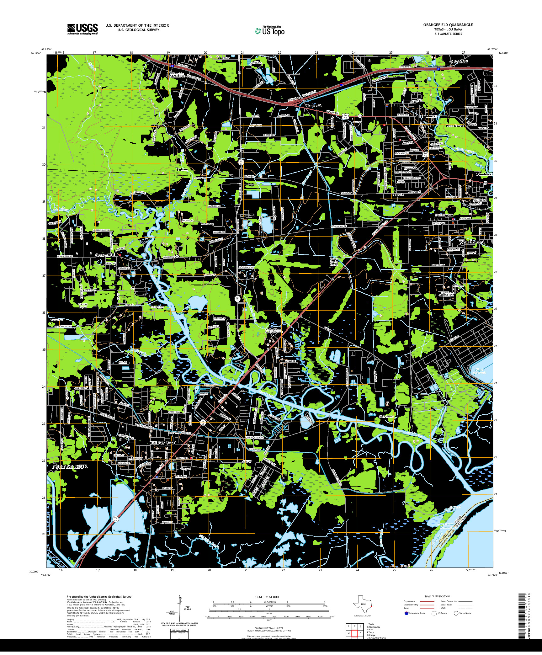 US TOPO 7.5-MINUTE MAP FOR ORANGEFIELD, TX,LA