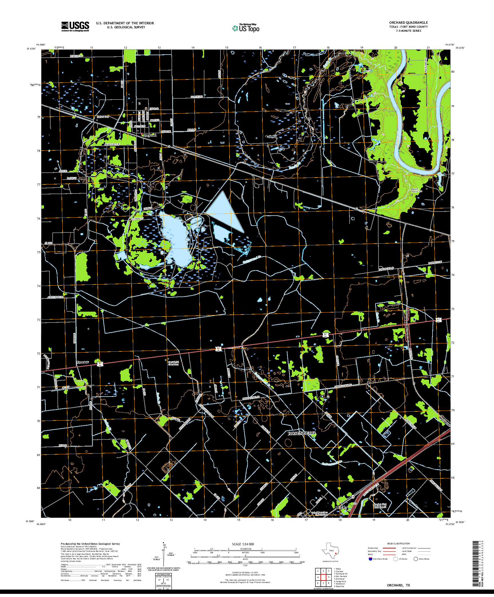 US TOPO 7.5-MINUTE MAP FOR ORCHARD, TX