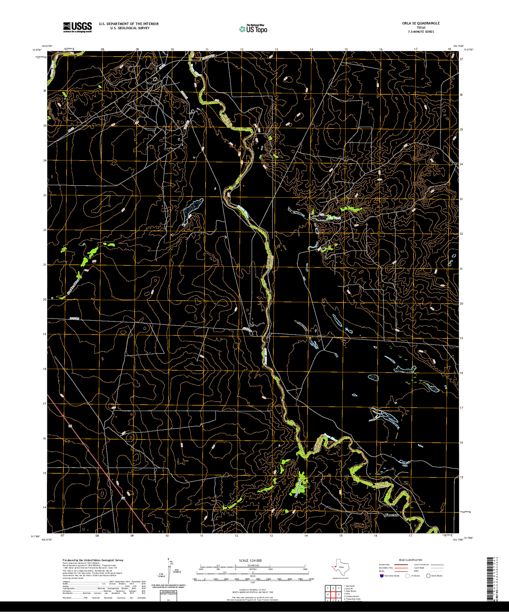 US TOPO 7.5-MINUTE MAP FOR ORLA SE, TX