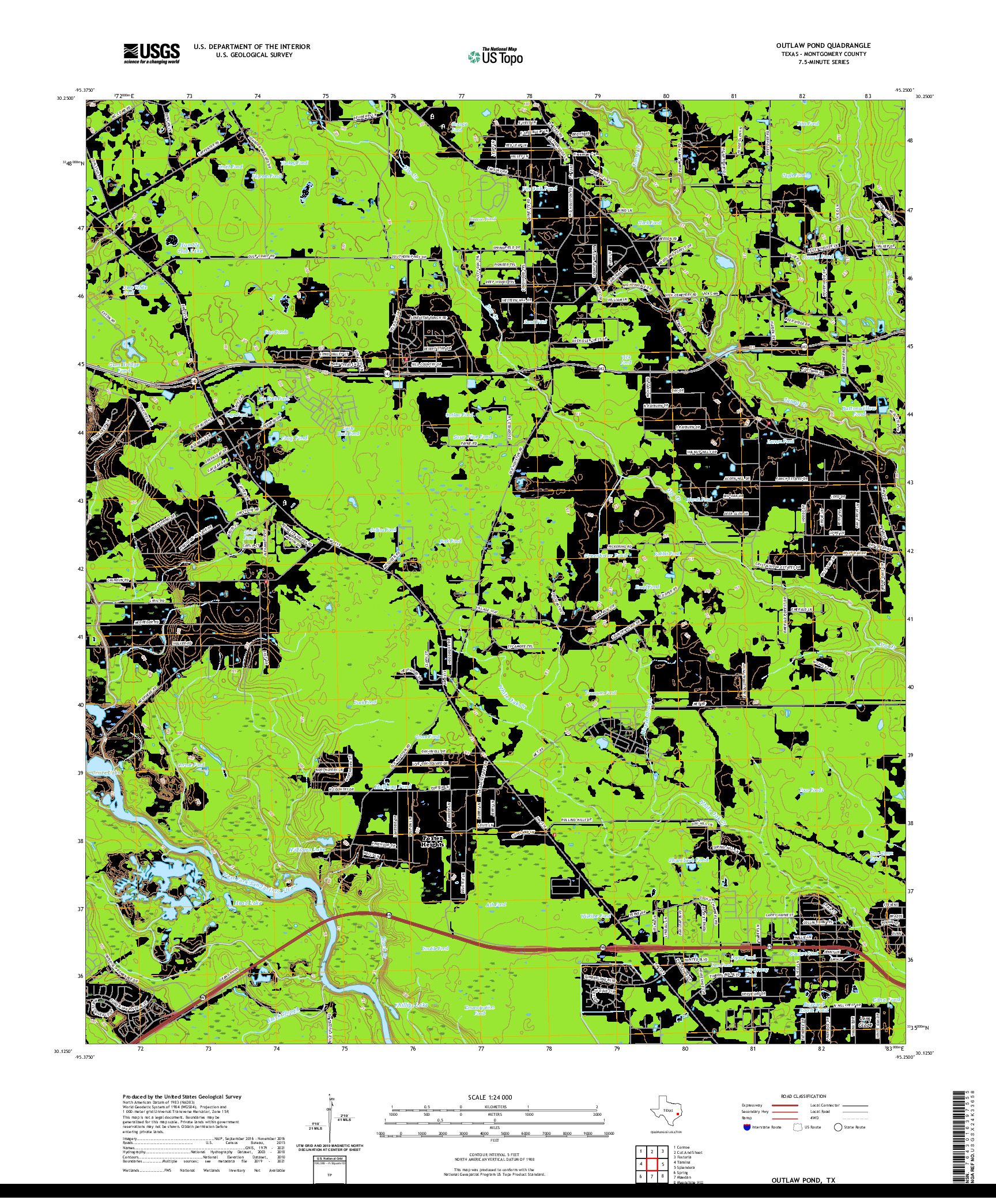 US TOPO 7.5-MINUTE MAP FOR OUTLAW POND, TX