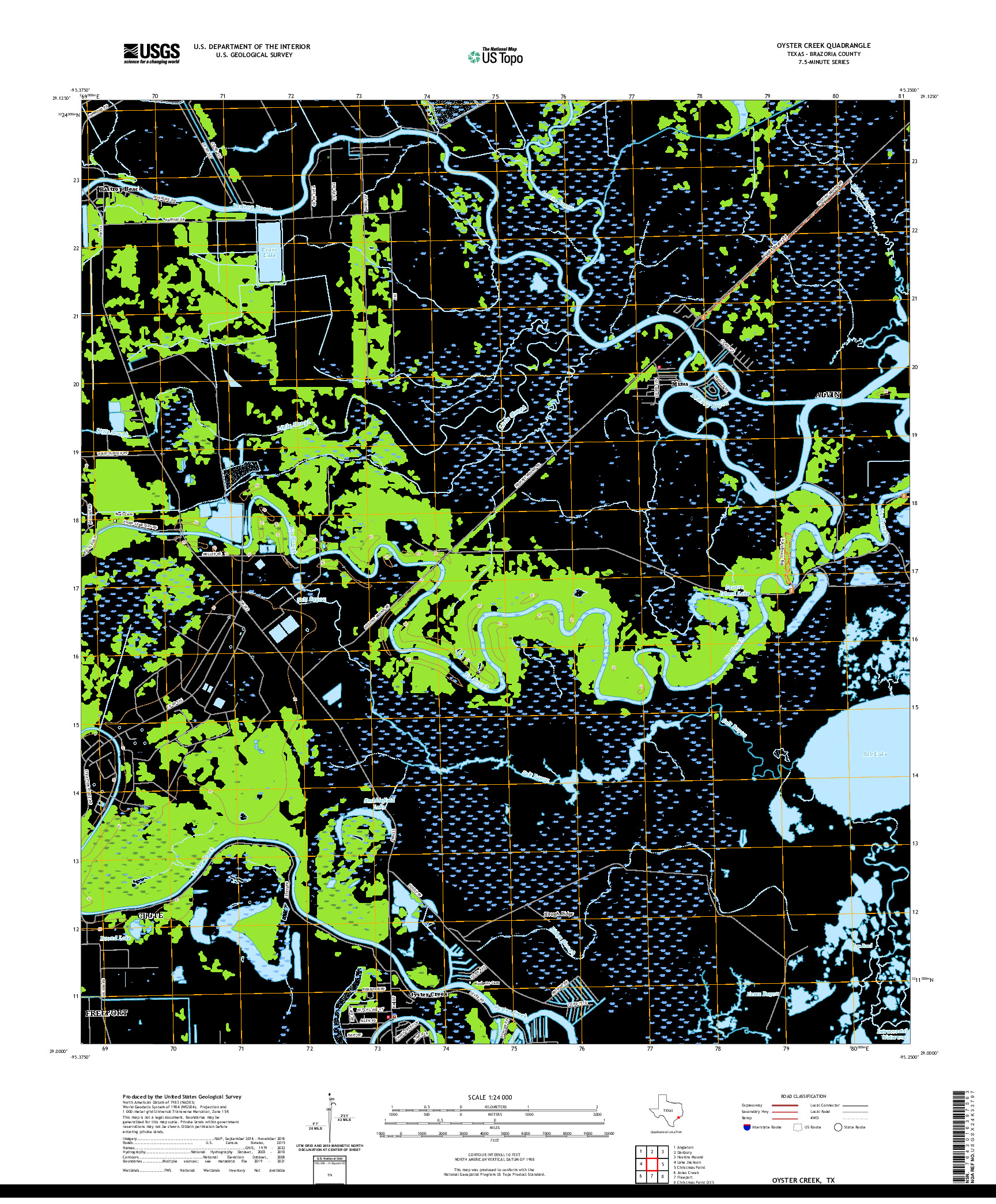 US TOPO 7.5-MINUTE MAP FOR OYSTER CREEK, TX