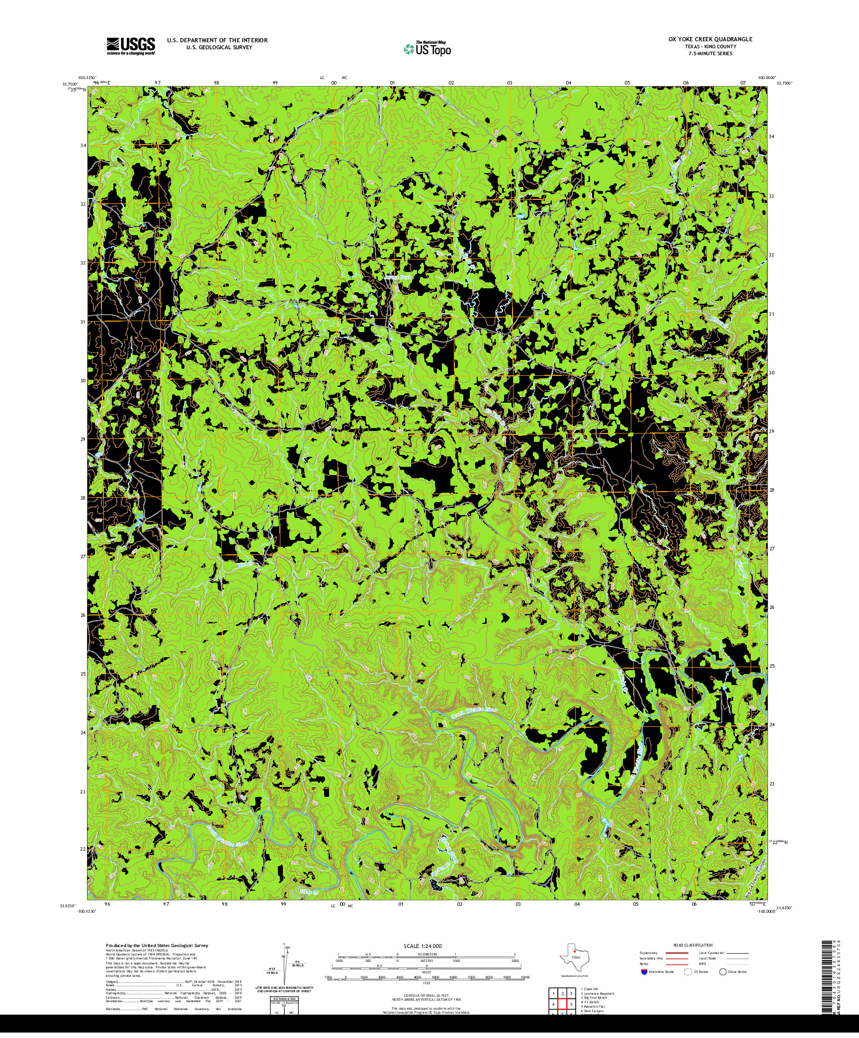 US TOPO 7.5-MINUTE MAP FOR OX YOKE CREEK, TX