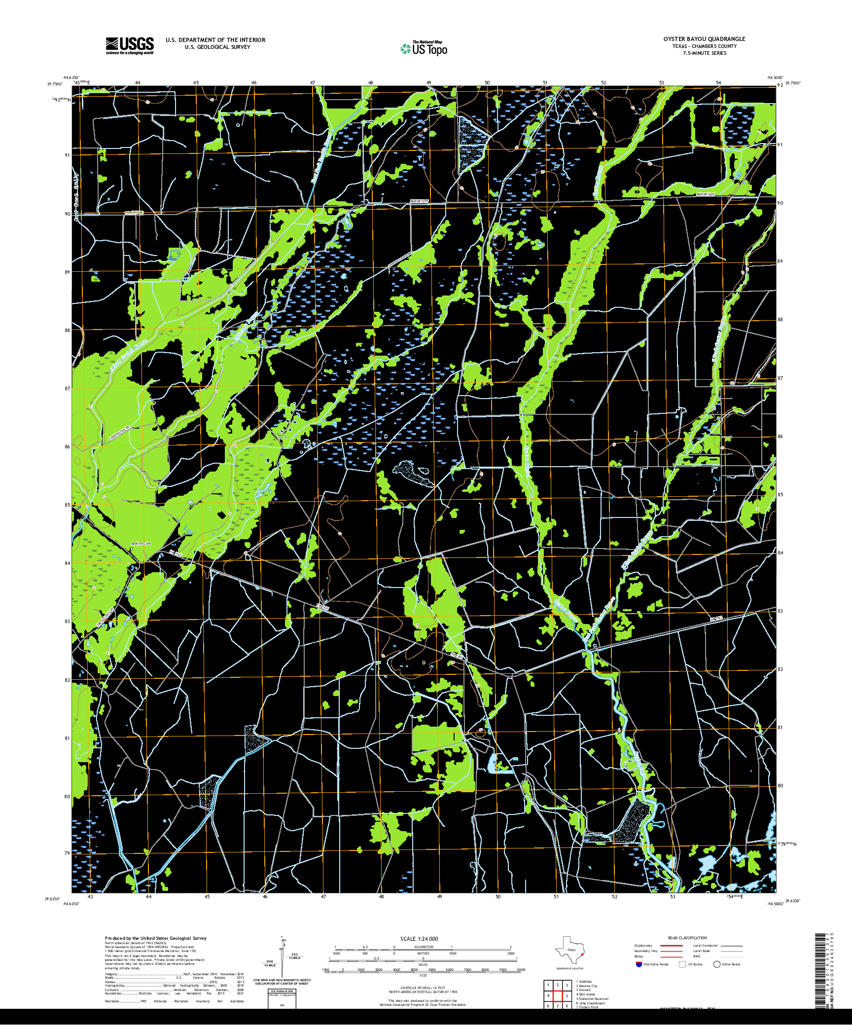 US TOPO 7.5-MINUTE MAP FOR OYSTER BAYOU, TX