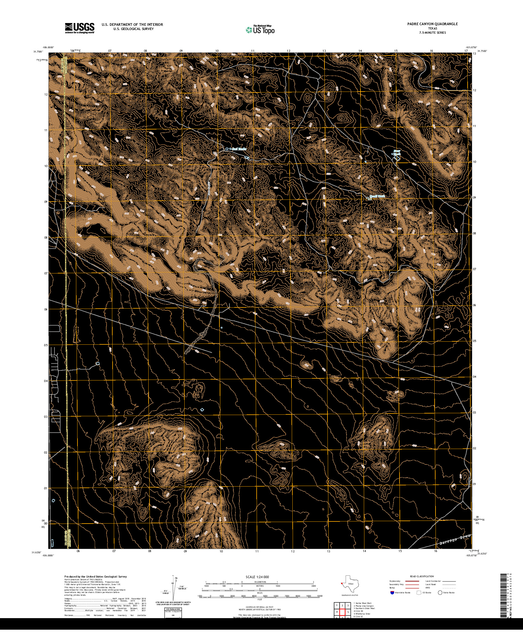 US TOPO 7.5-MINUTE MAP FOR PADRE CANYON, TX