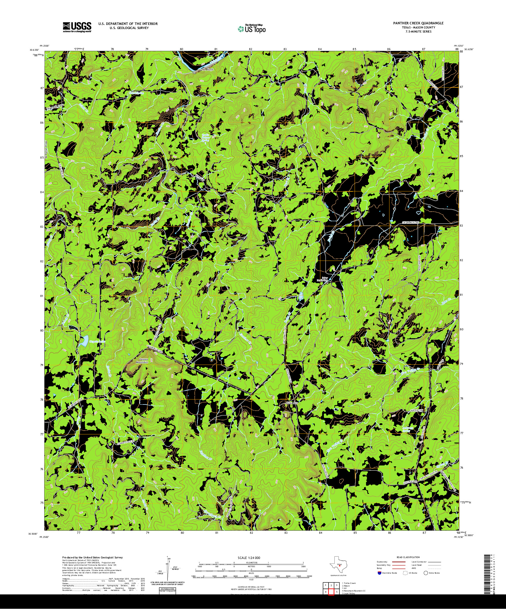 US TOPO 7.5-MINUTE MAP FOR PANTHER CREEK, TX