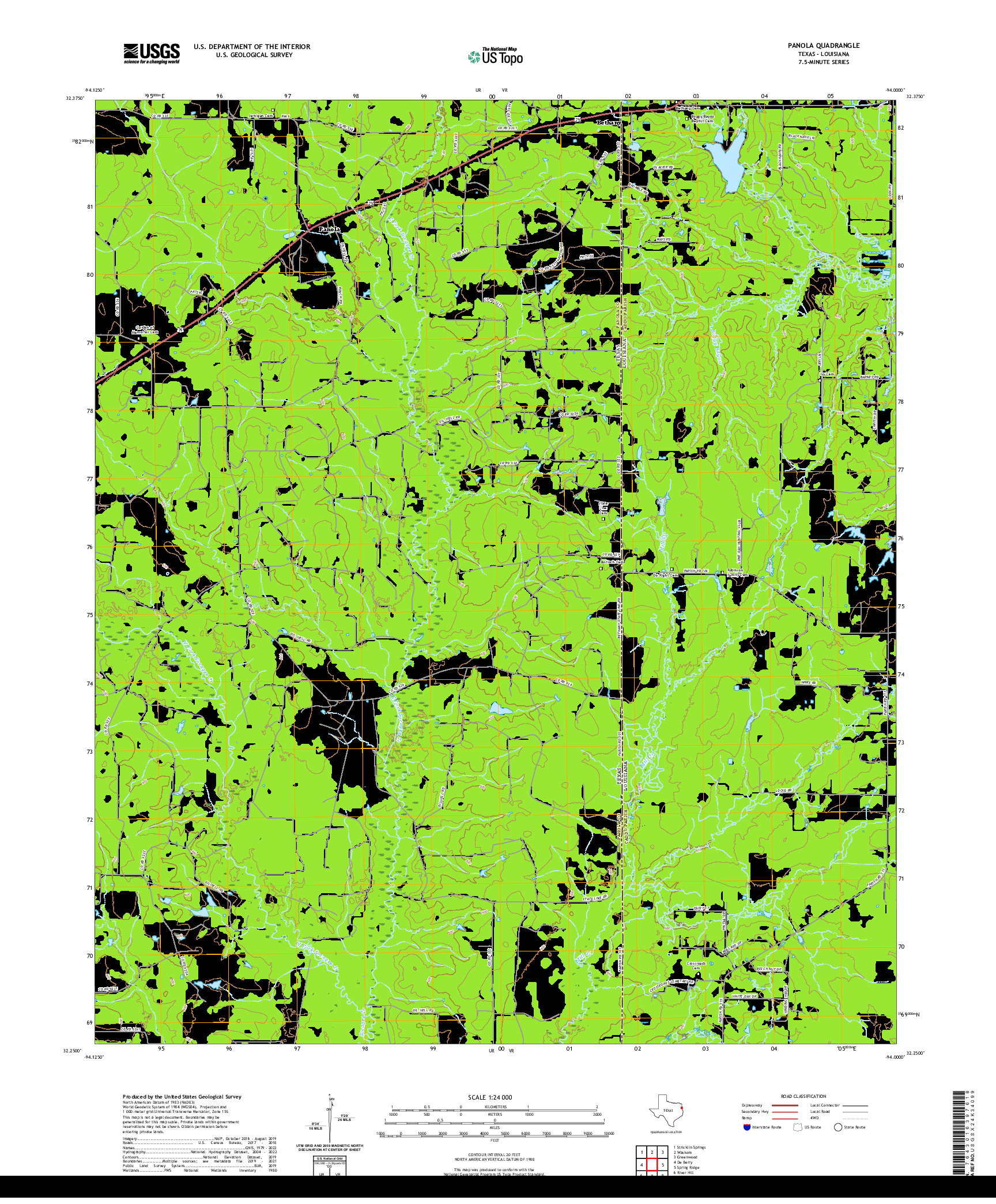 US TOPO 7.5-MINUTE MAP FOR PANOLA, TX,LA