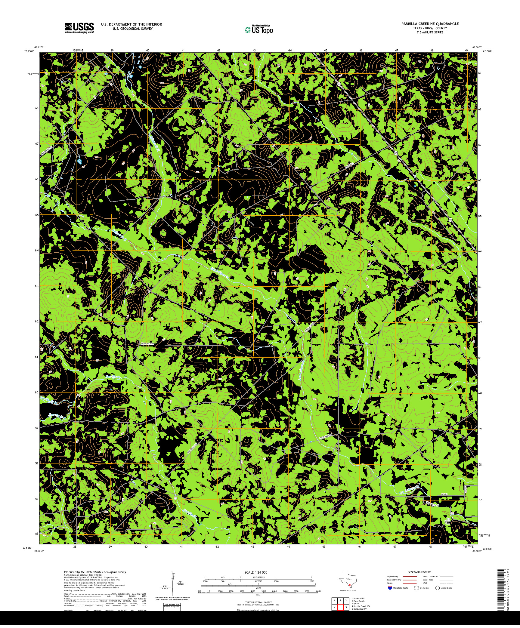 US TOPO 7.5-MINUTE MAP FOR PARRILLA CREEK NE, TX