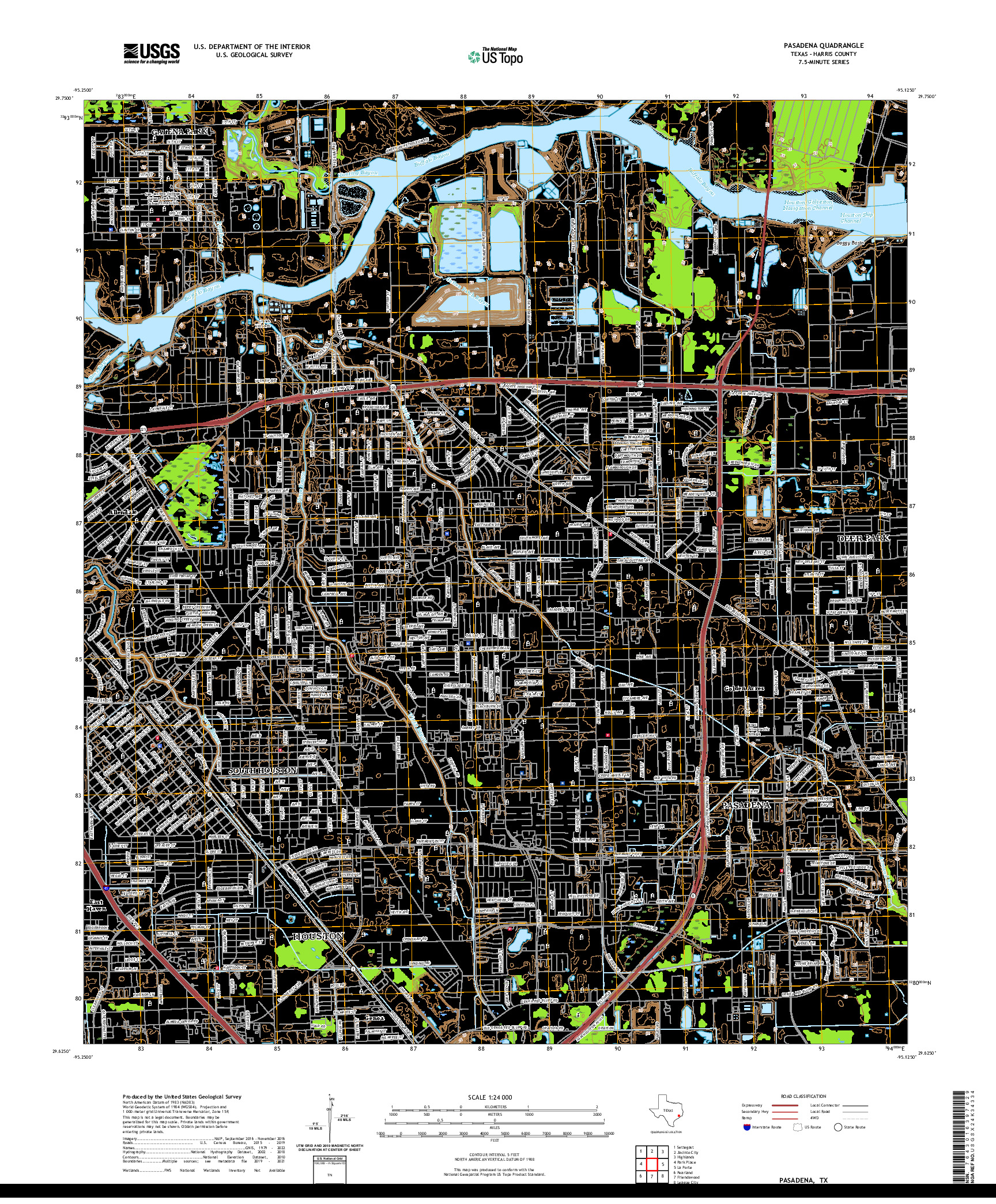 US TOPO 7.5-MINUTE MAP FOR PASADENA, TX