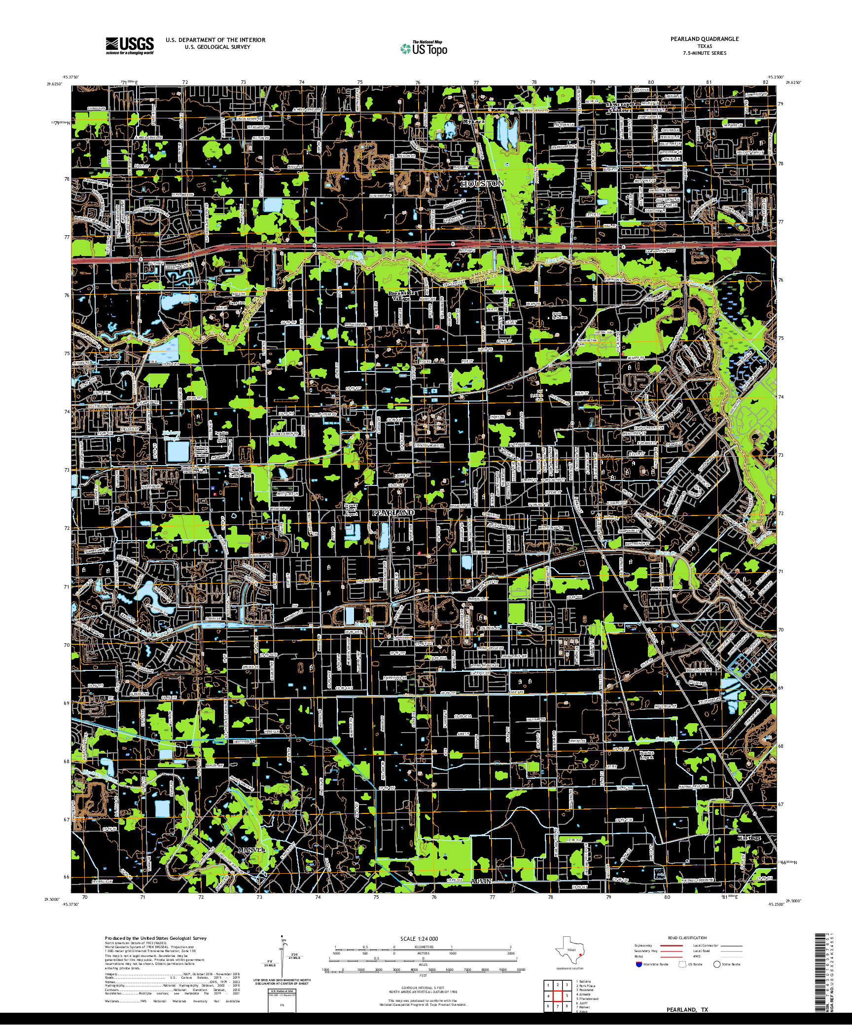 US TOPO 7.5-MINUTE MAP FOR PEARLAND, TX