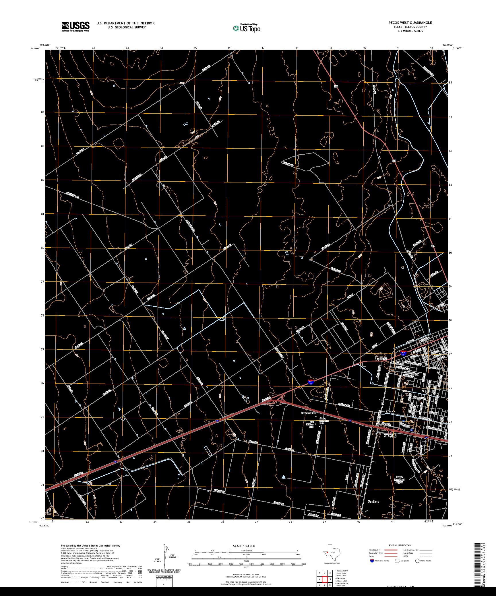 US TOPO 7.5-MINUTE MAP FOR PECOS WEST, TX